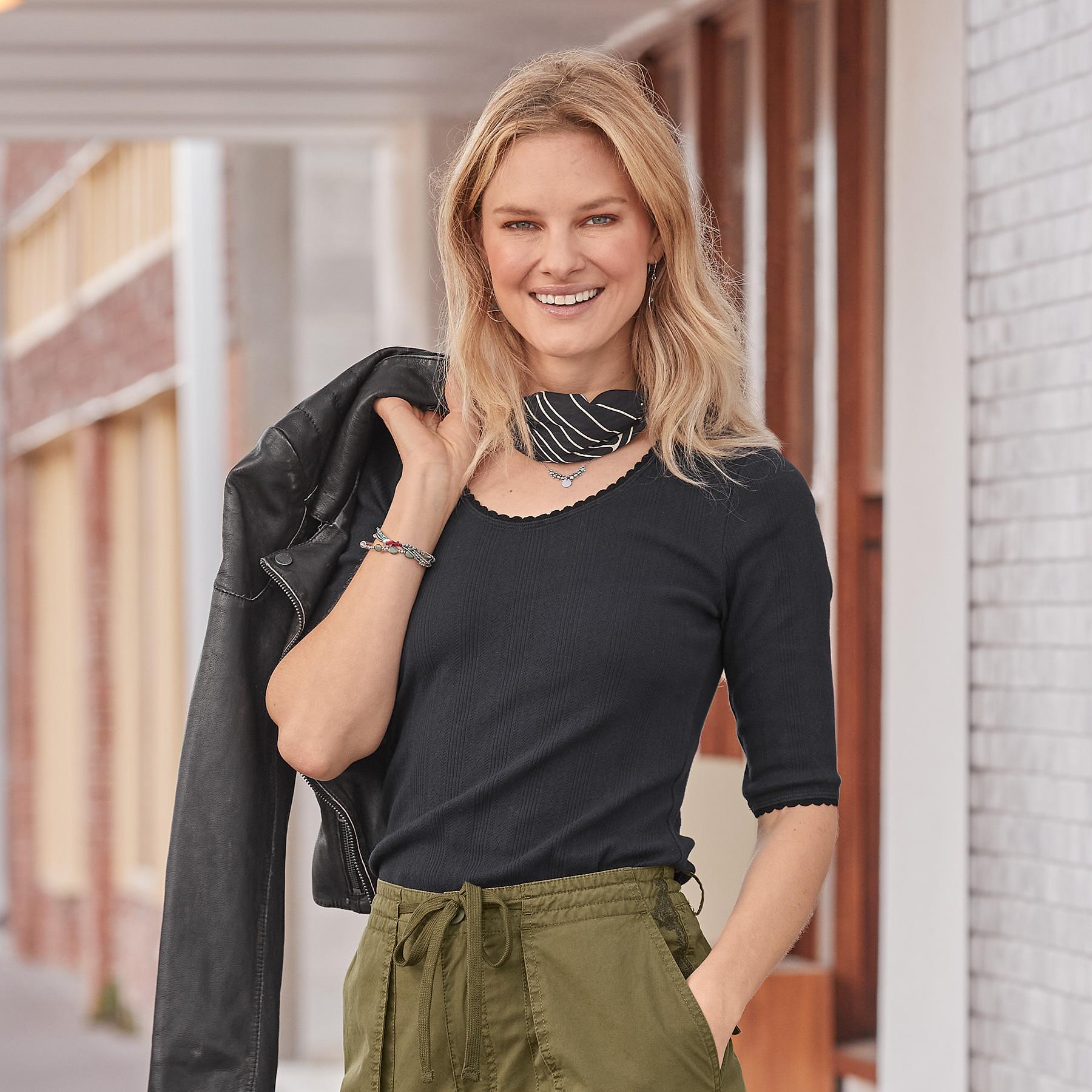 Perfect Pointelle 1/2 Sleeve Tee, Petite - Sundance Clothing