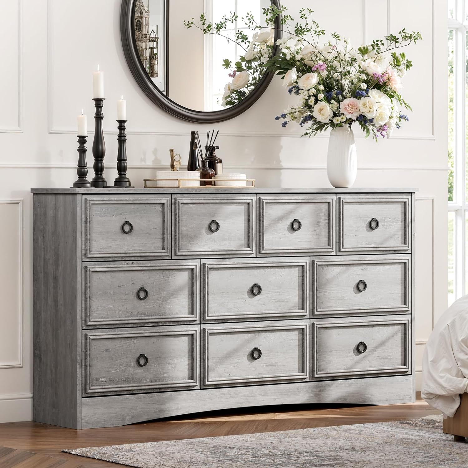 Grey 10 Drawer Dresser & TV Stand, 59