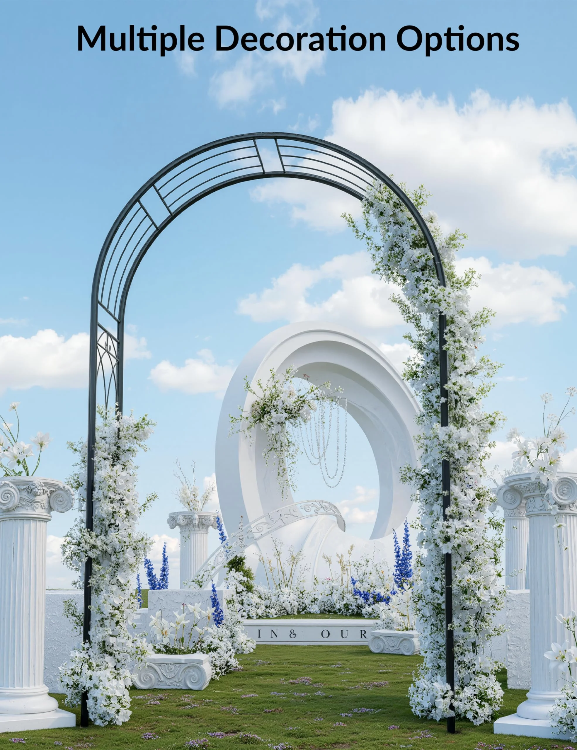 Luku 8FT Black Garden Arch, Heavy Duty Metal Garden Arbors with Trellis for Climbing Plants, Flowers & Vines, Rustproof Outdoor Arbor for Weddings, Parties,Decor, Easy to Assemble