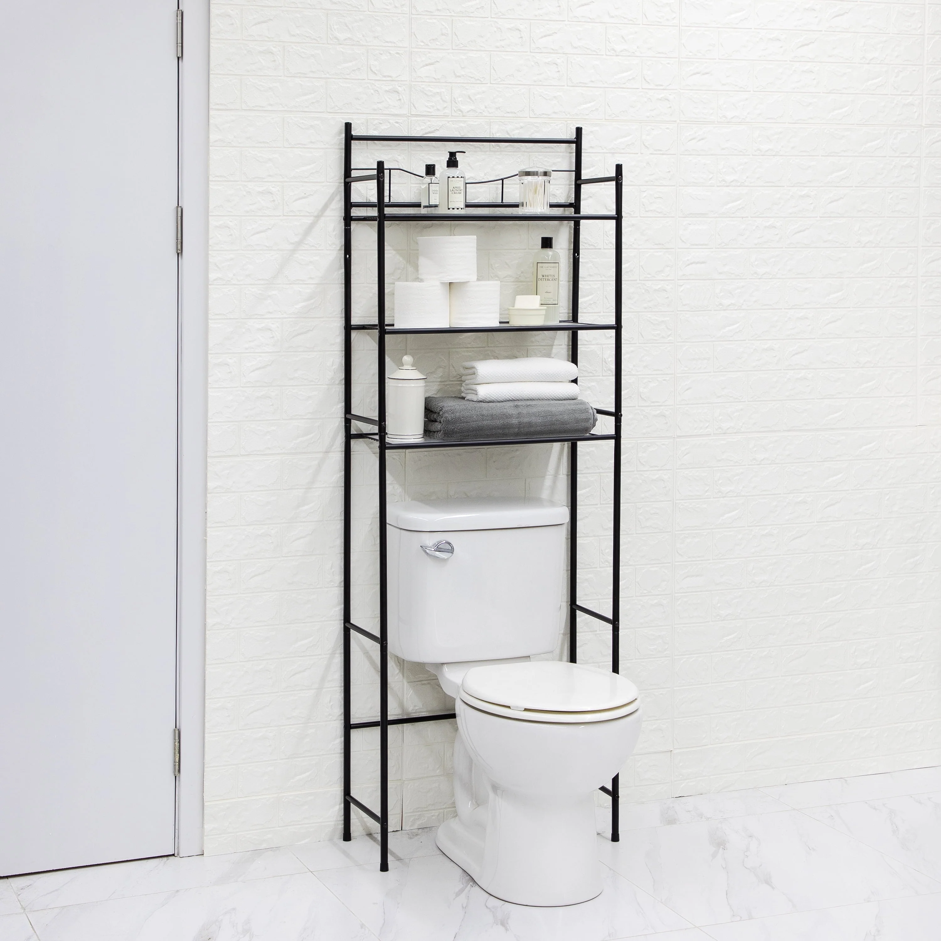 Mainstays Over the Toilet Steel 3-Shelf Bath Shelves Space Saver, Matte Black Finish Adult Groups