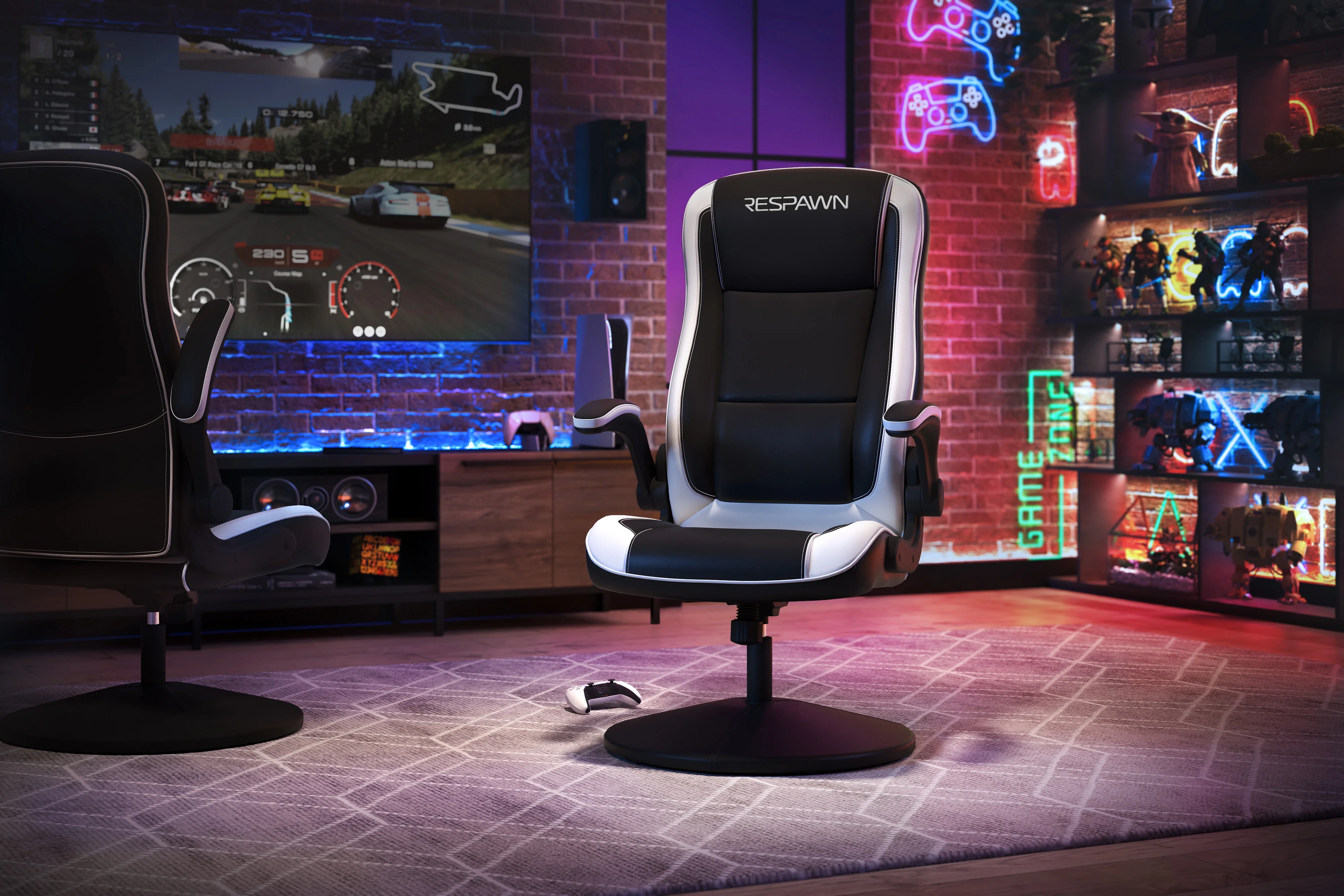 RESPAWN 800 Swivel Rocker Gaming Chair - Ergonomic Floor Gaming Seat with Lumbar Support, Flip Up Armrest, High Back, Pedestal Base, Comfortable No Wheels Console Video Game Rocker Chair - Red - Image 32