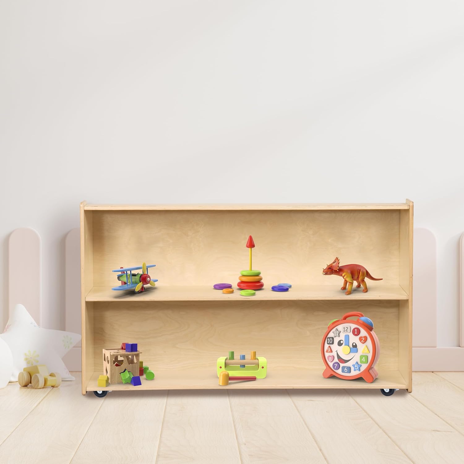 2 Shelf Montessori Horizontal Bookcase with Wheels (47
