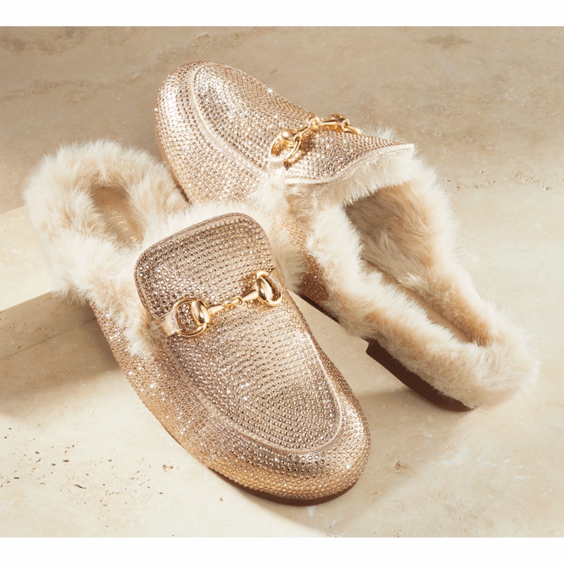 Azalea Wang Tiramisu Rhinestone and Faux-Fur Mule for Women - MIDNIGHT VELVET CATALOG