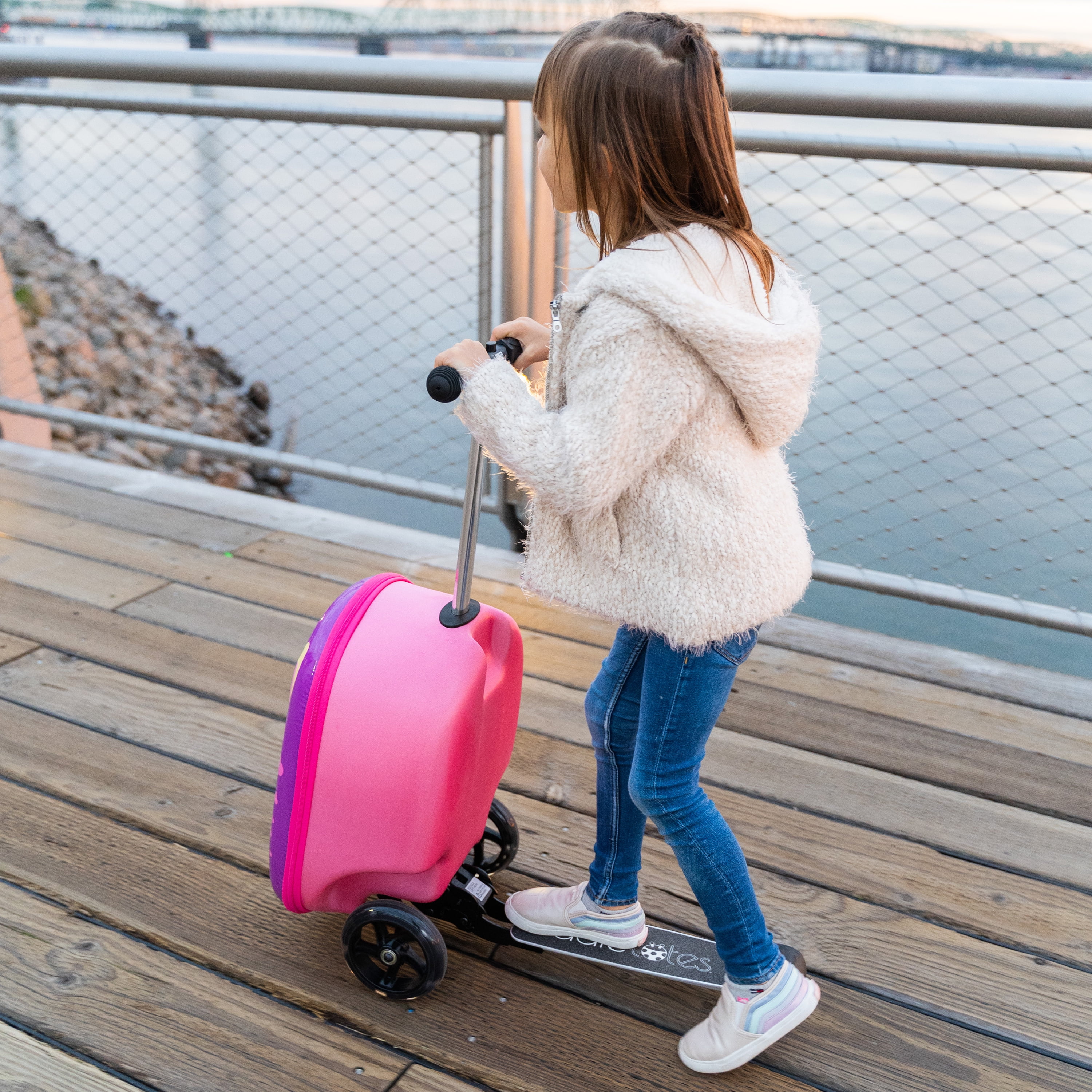 Kiddietotes Kid's Hard Shell Scooter Ride On Suitcase, Pink - Image 59