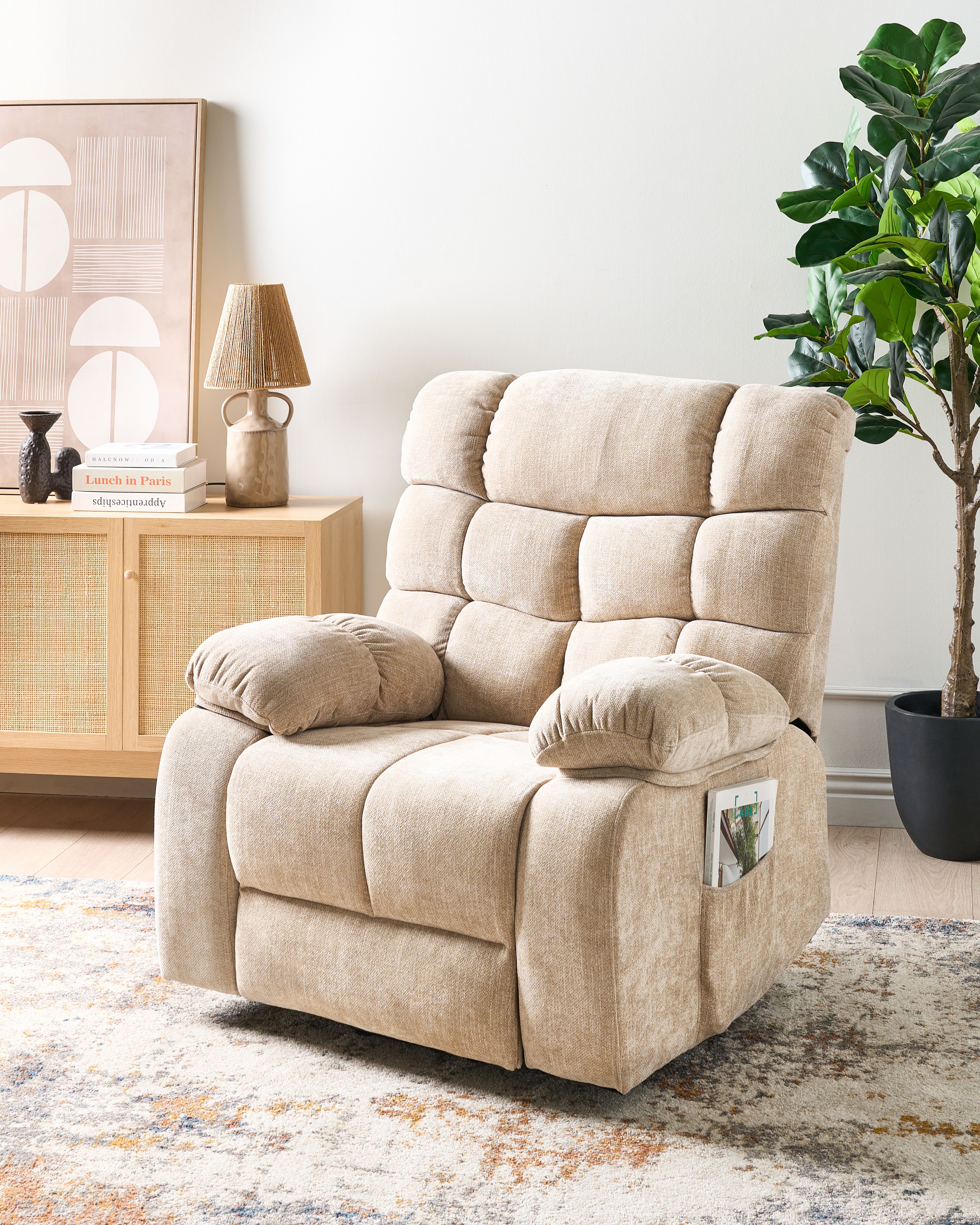 Electric Recliner Chair ARES with Footrest Fabric Beige