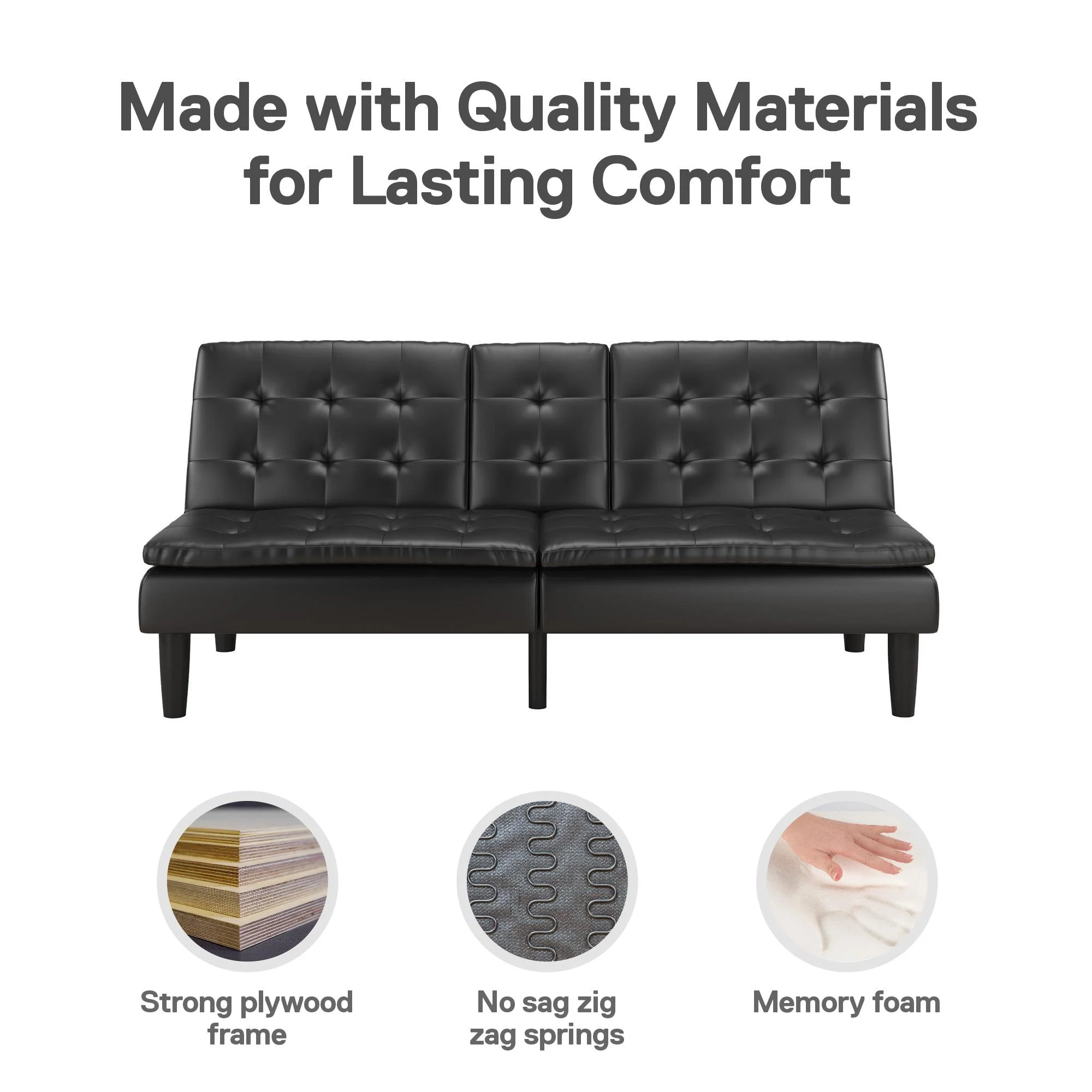 Mainstays Memory Foam 71.5" Futon with Cupholder and USB, Black Faux Leather - Image 11