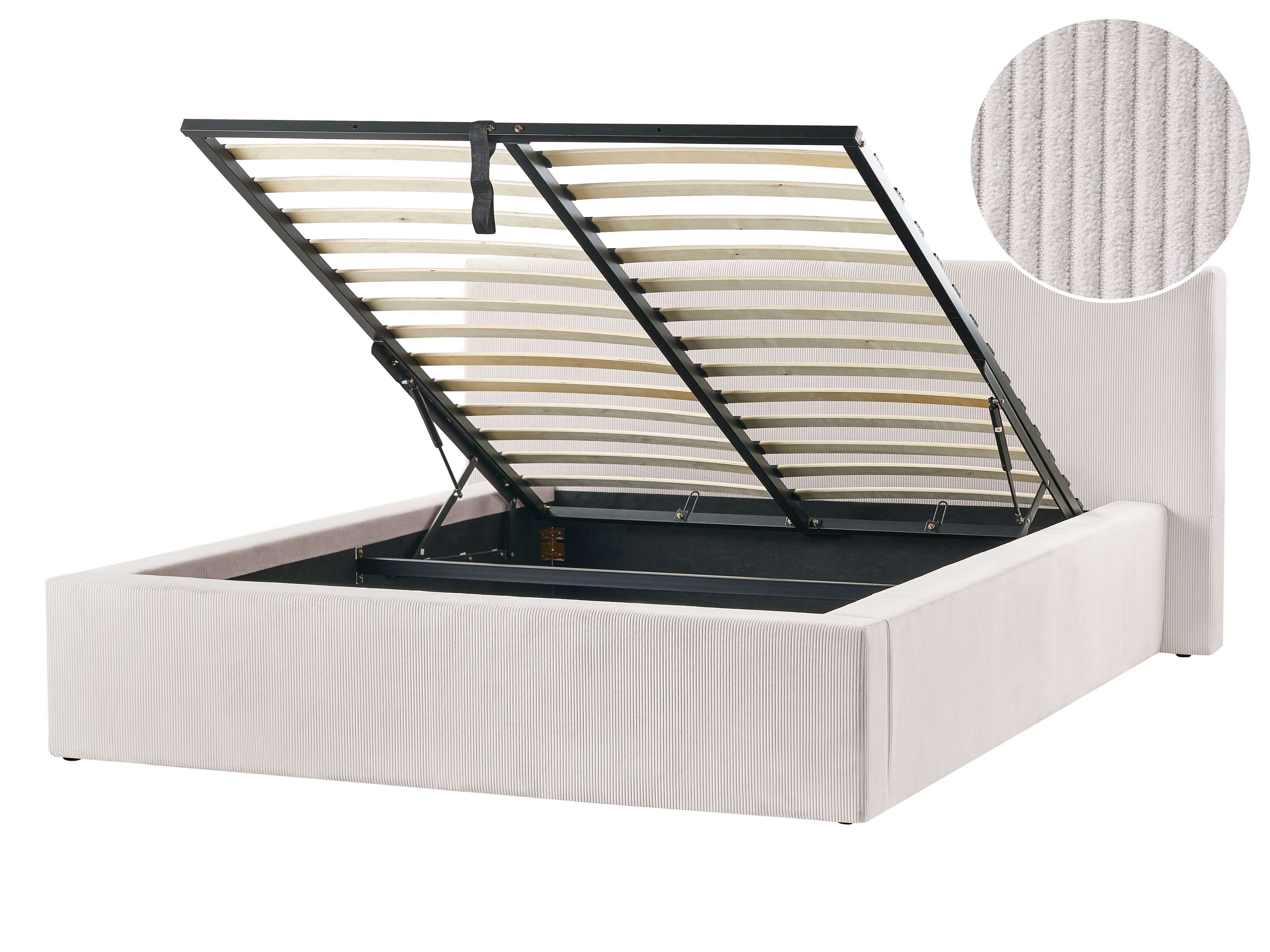 Ottoman Bed Corduroy LILLEBONNE 140 x 200 cm (EU Double) Light Beige