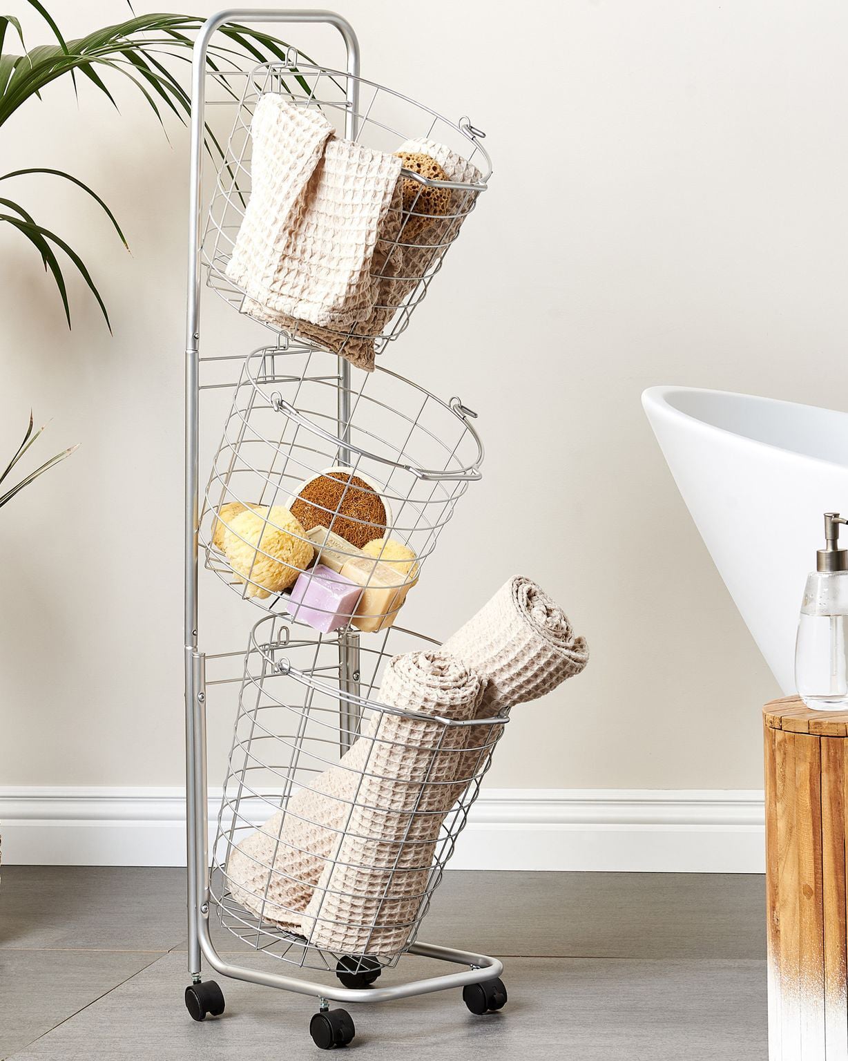 Basket Stand AYAPAL with Wheels Metal Silver