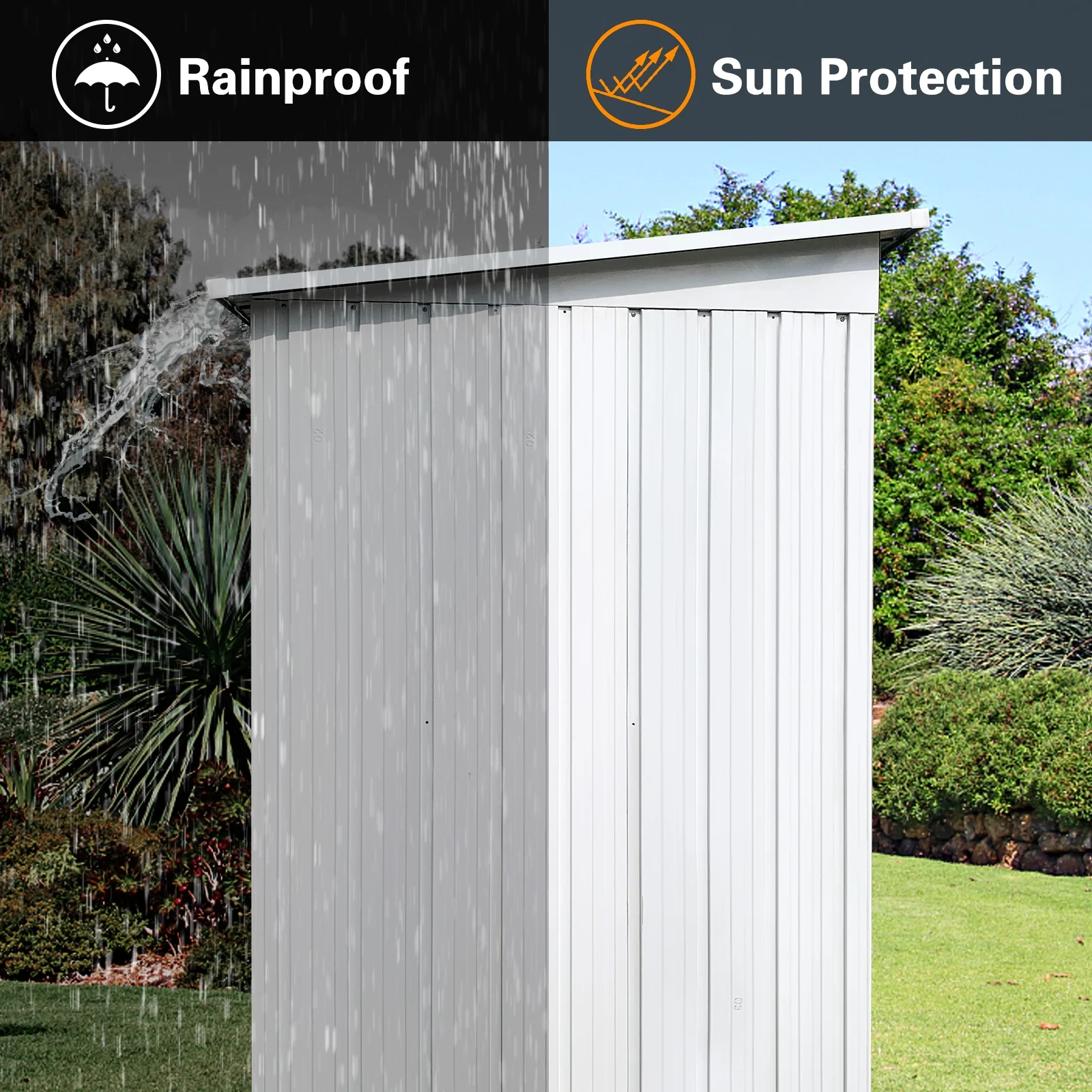 SYNGAR Storage Sheds 5 x 3 ft, Outdoor Storage Cabinet with Lockable Door Sloped Roof, Outdoor Storage Box Waterproof UV Proof for Patio Garden, Metal Tool Shed, White