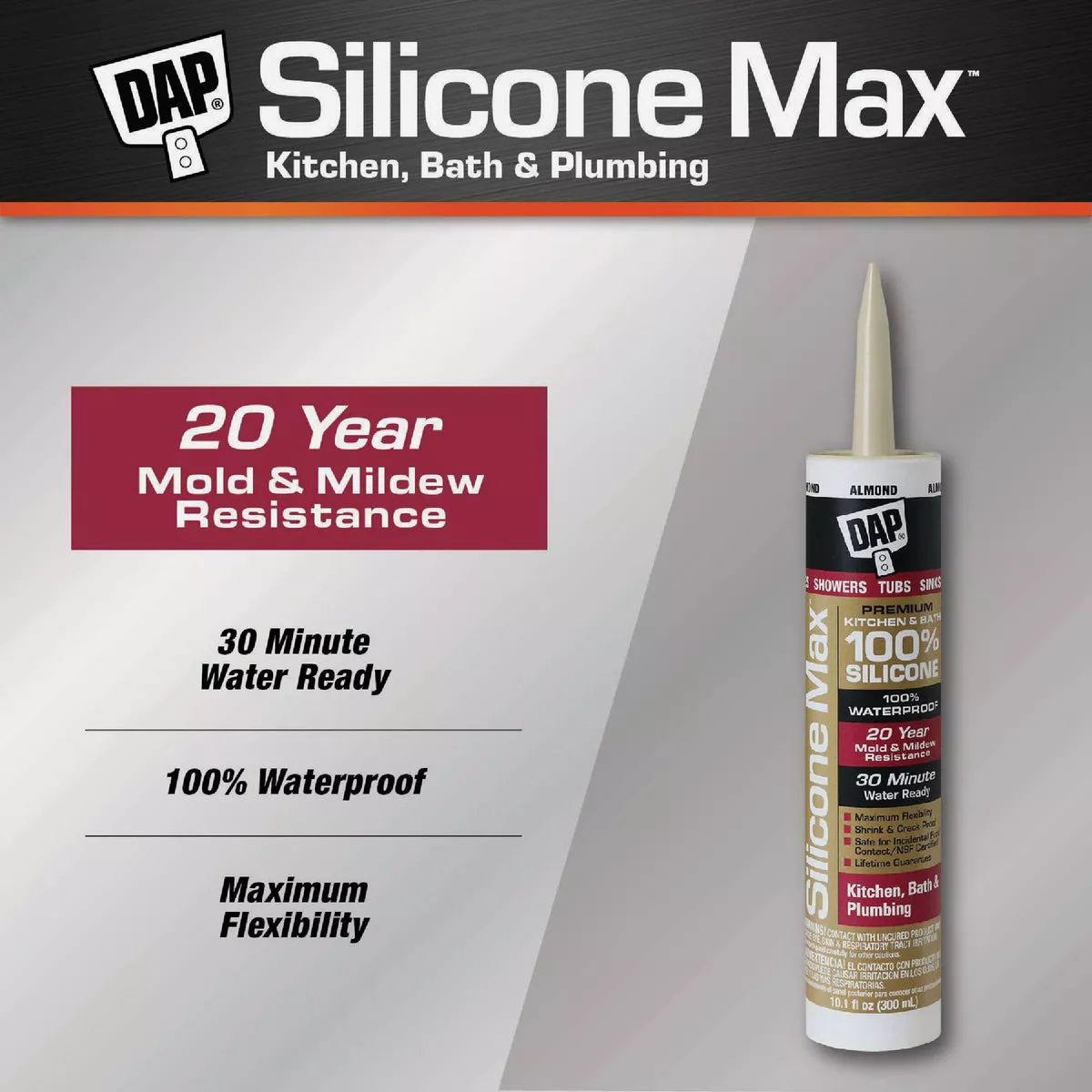 DAP Silicone Max 10 Oz. Almond Premium Kitchen, Bath & Plumbing 100% Silicone Sealant