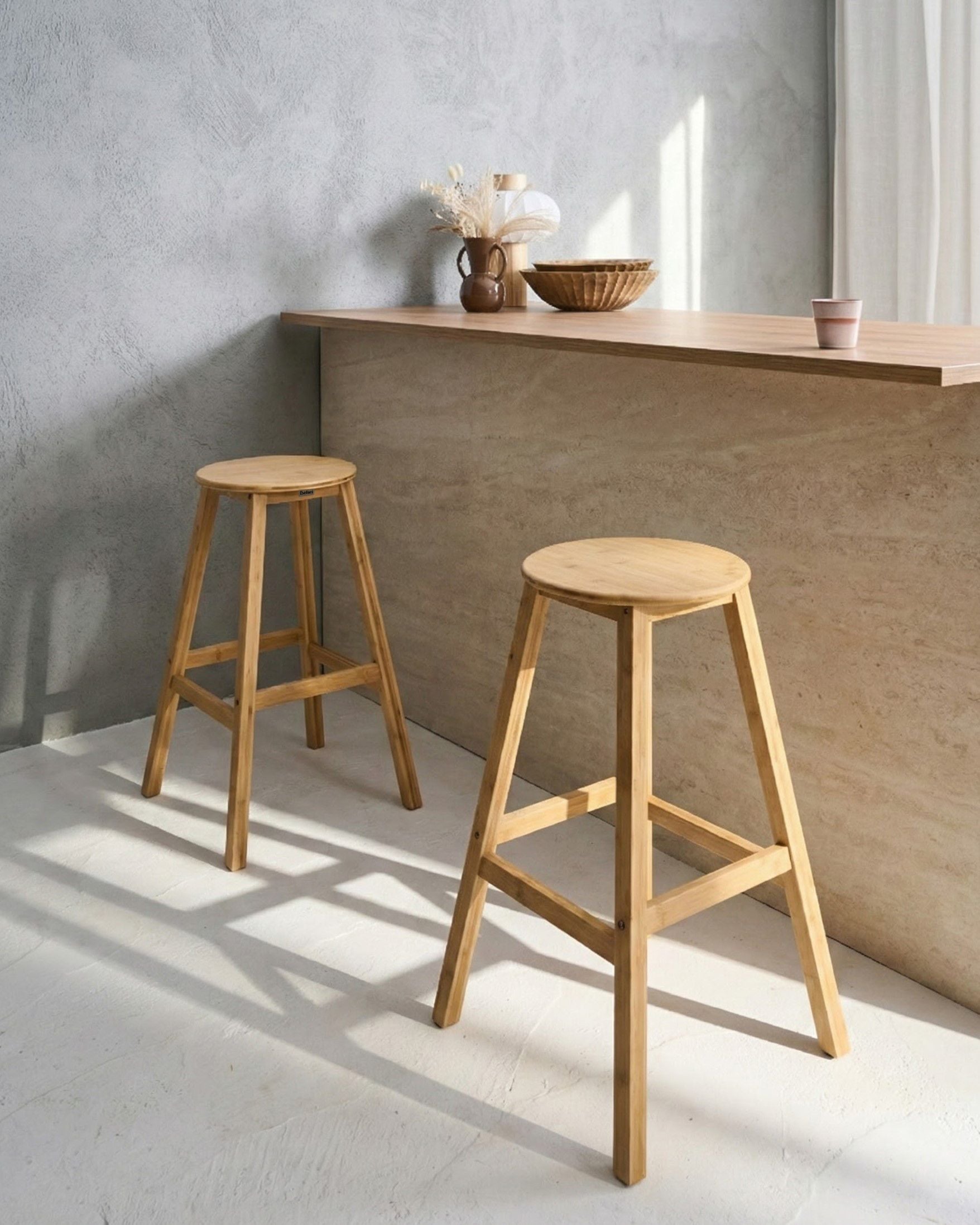 Set of 2 Bar Stools ANCELLE Bamboo Light Brown