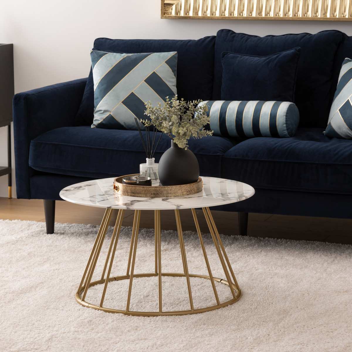 Coffee table "Rayo" White marble effect, D.70 cm