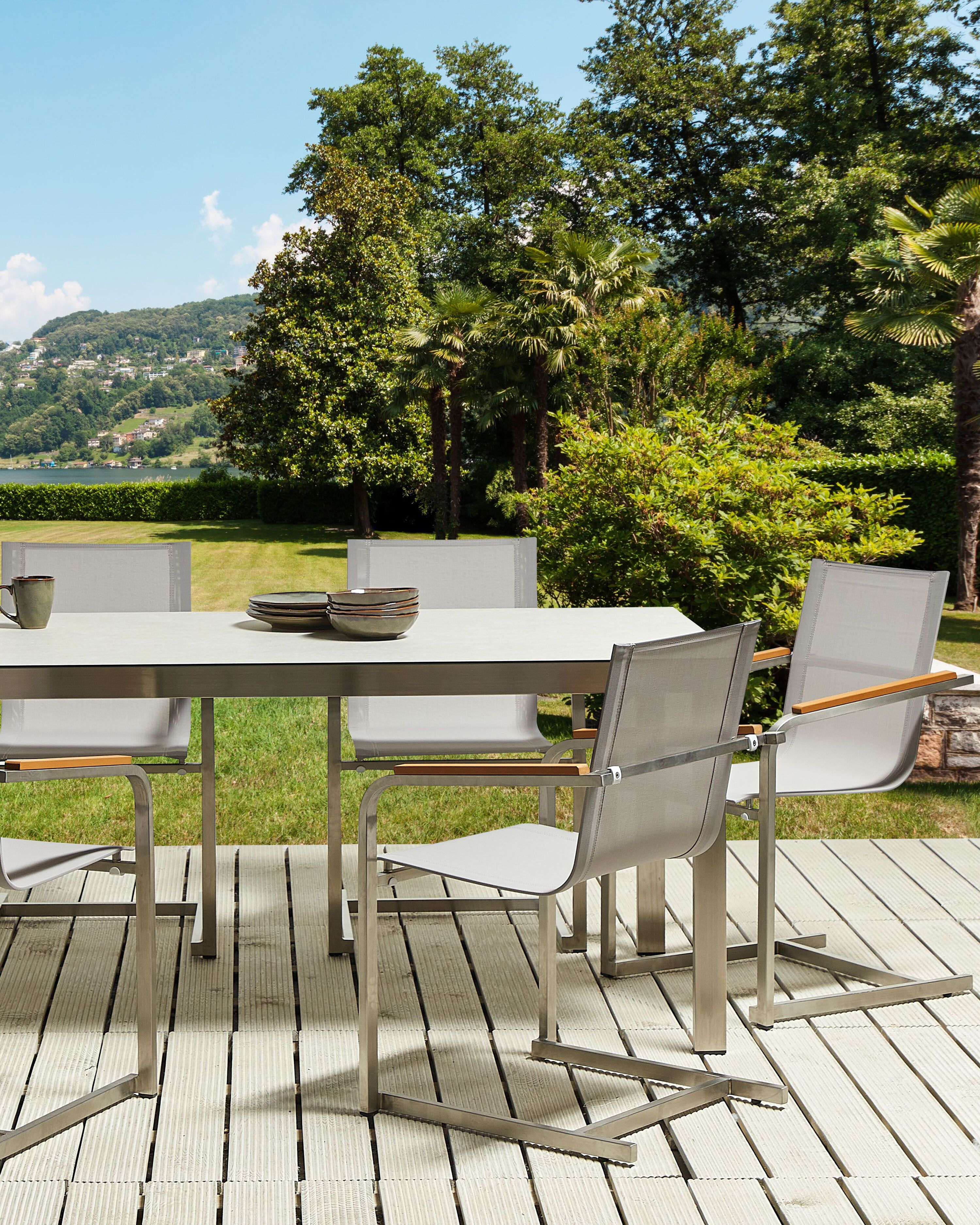 Set of 2 Garden Chairs COSOLETO Stainless Steel Beige