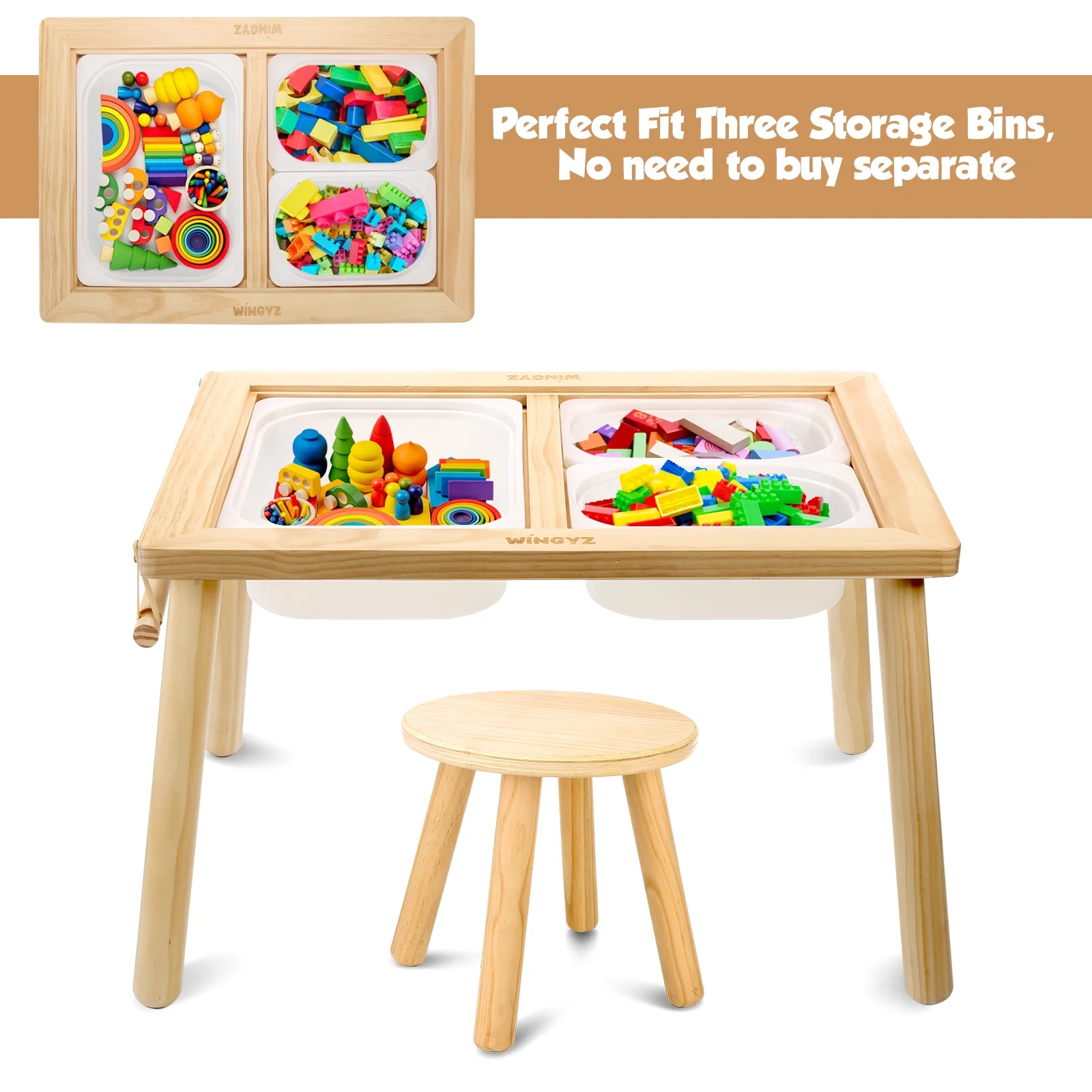 Sweet Time Toddler Sensory Table Chairs, Wood Kids Activity Table with Storage Play Study Furniture - Image 6