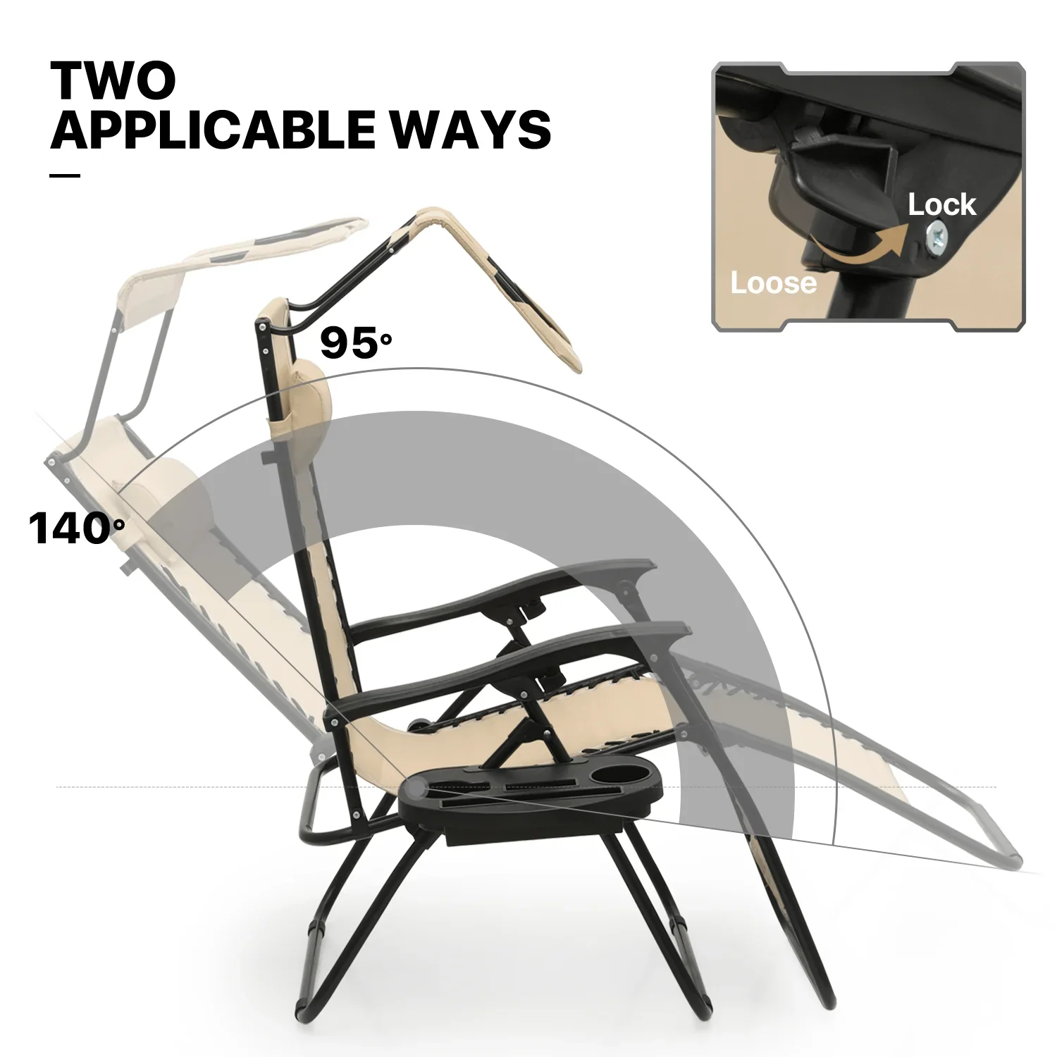 MoNiBloom Zero Gravity Reclining Chairs Set Of 2 With Canopy Shade And Headrest, Black - 330 lbs - Image 50 MoNiBloom Zero Gravity Reclining Chairs Set Of 2 With Canopy Shade And Headrest, Black - 330 lbs - Image 50