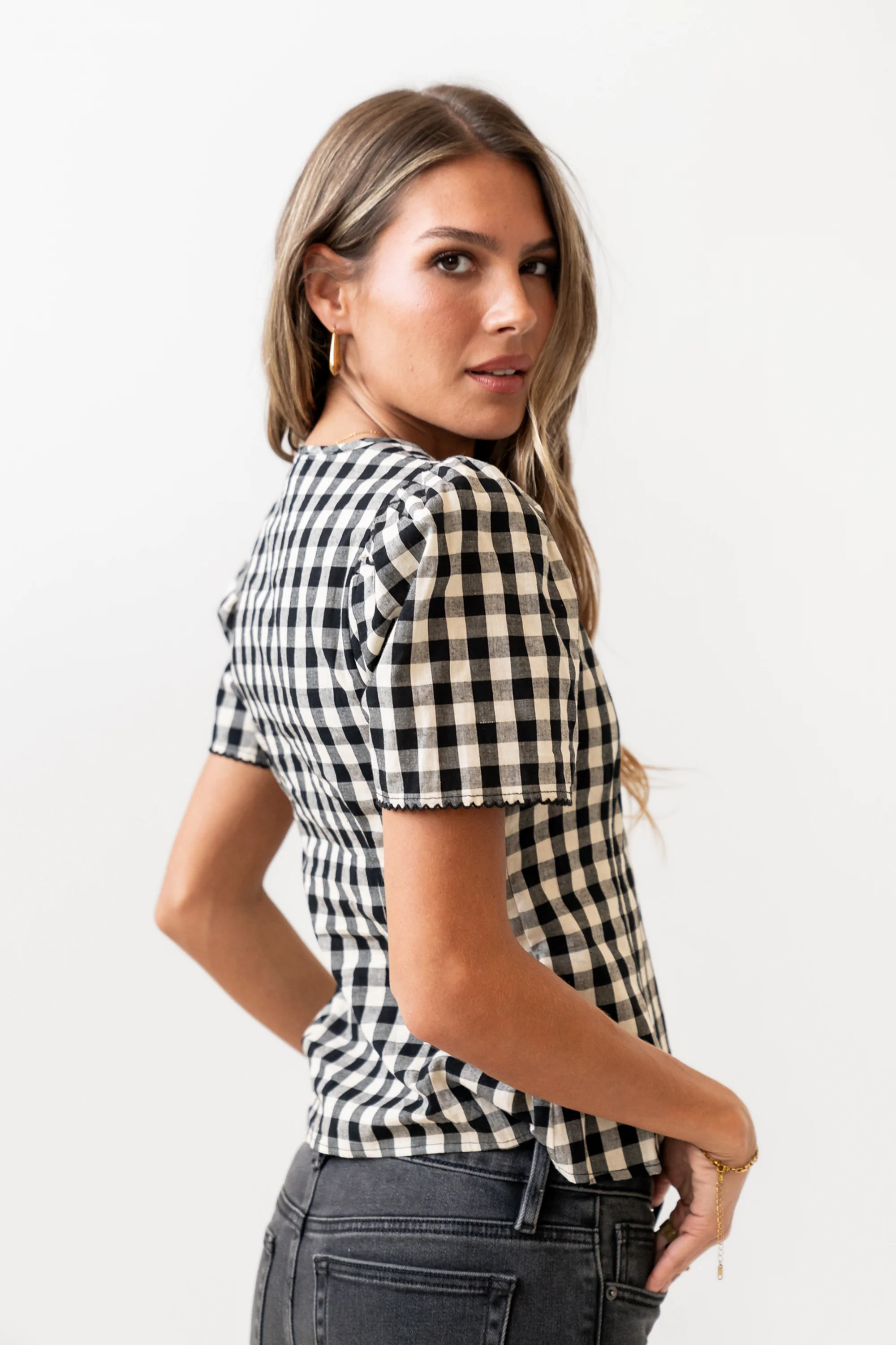 Callie Gingham Blouse in Black