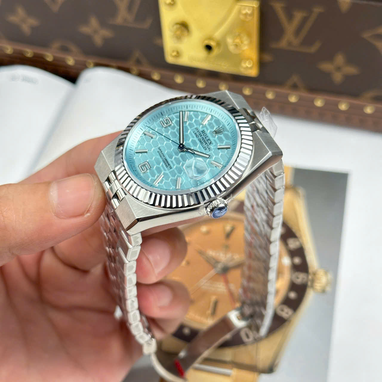 Rolex Land-Dweller 127336 Ice Blue   Honeycomb Motif Dial Best Fake Watches 40mm - Top club