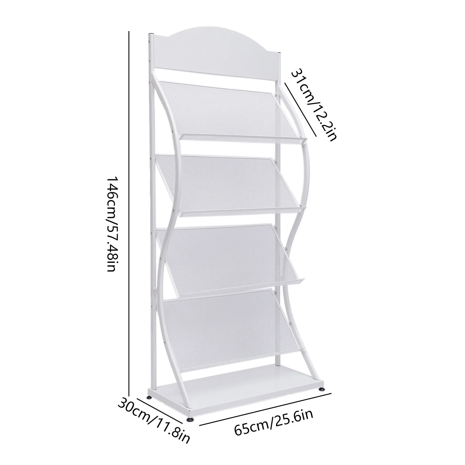 4-Layer Floor-Standing Magazine Display Rack Newspaper Book Storage Rack White 4 Tiers Floor-Standing Magazine Rack Information Storage