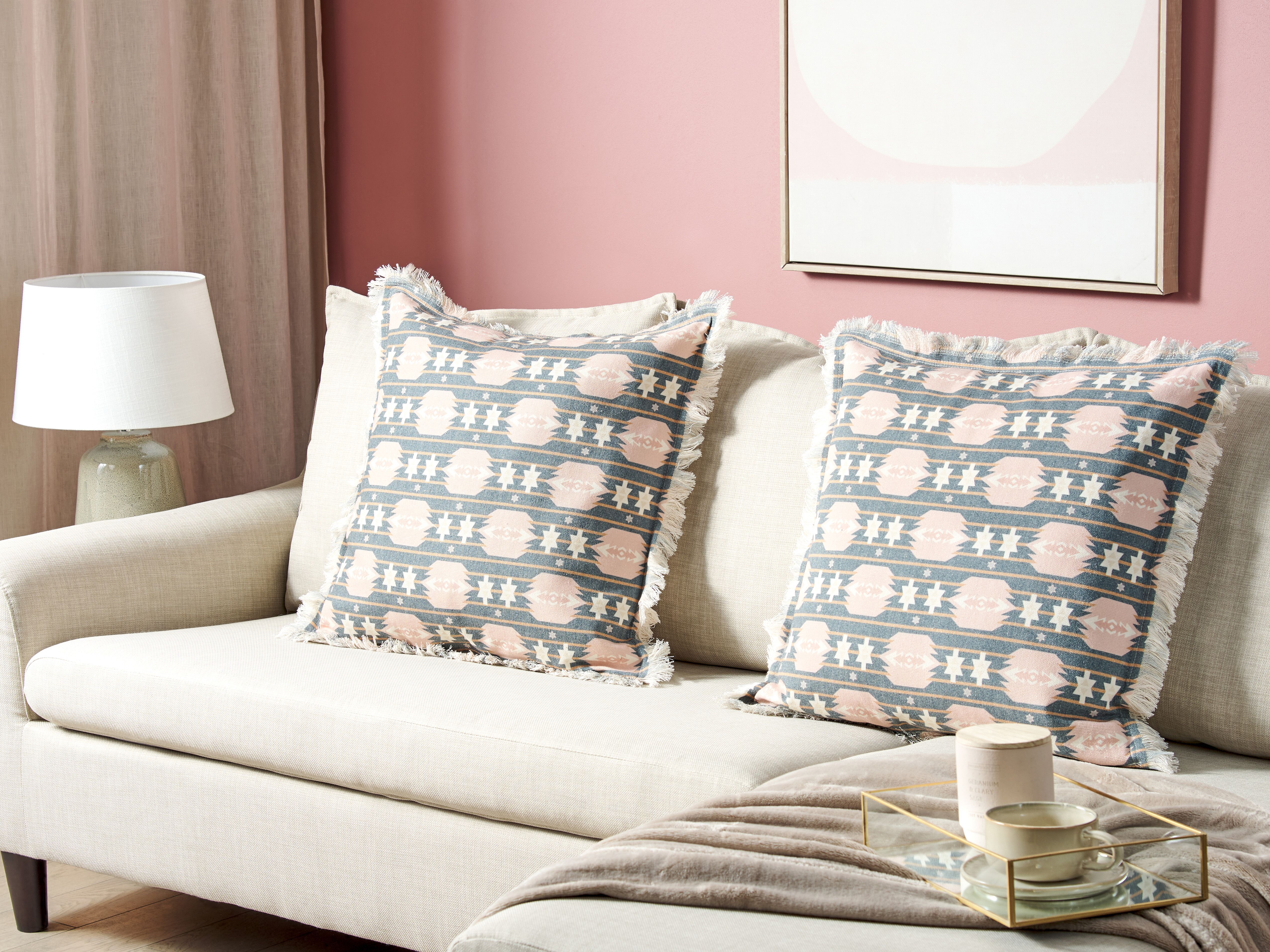 Set of 2 Decorative Cushions DIANTHUS 60 x 60 cm Multicolour Geometric Pattern