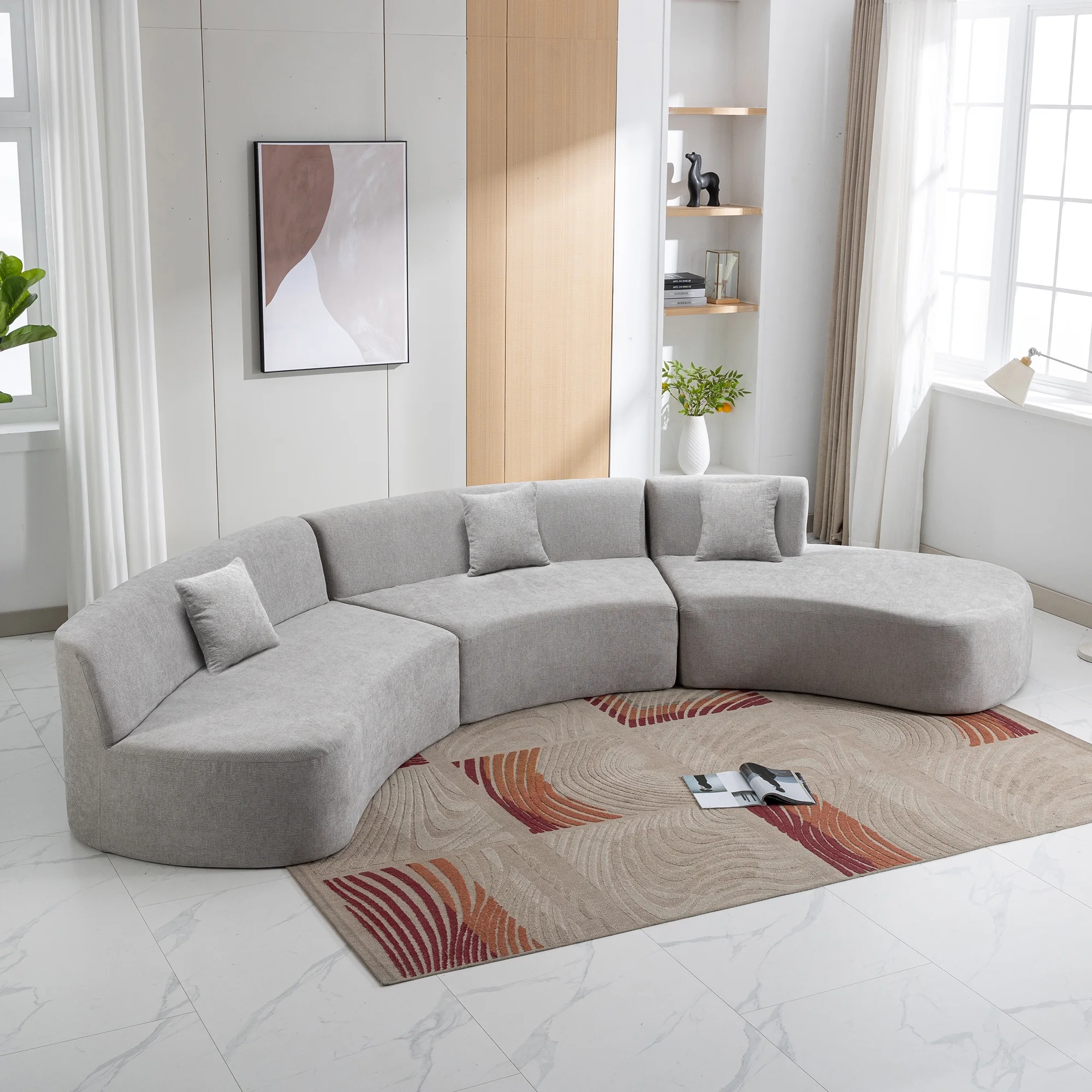 Harper & Bright Designs Modern Curved Floor Sofa Set, Modular Sectional Sponge Couch for Living Room, 2 PC Free Combination No Assembly Foam-Filled Sofa, Beige - Image 49