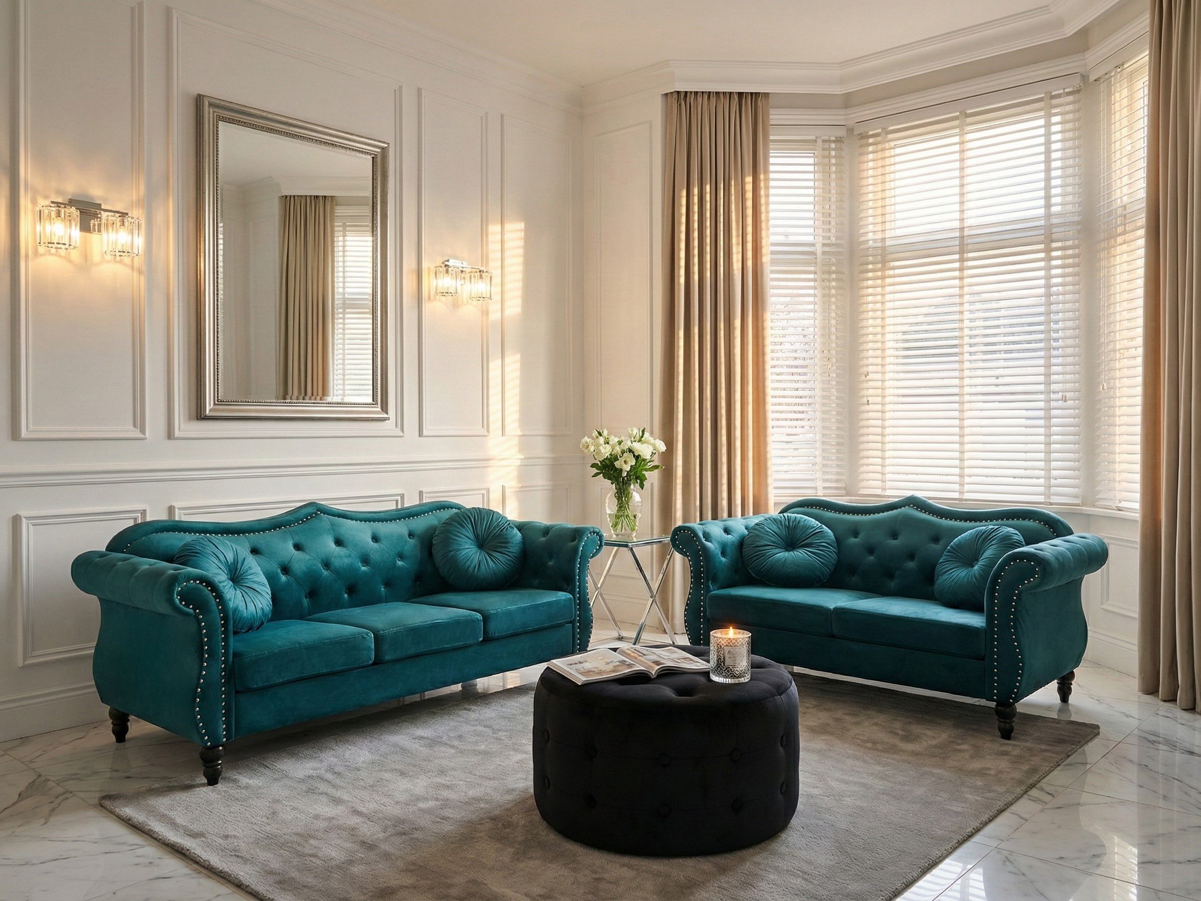 Living Room Set 5 Seater SKIEN Velvet Teal