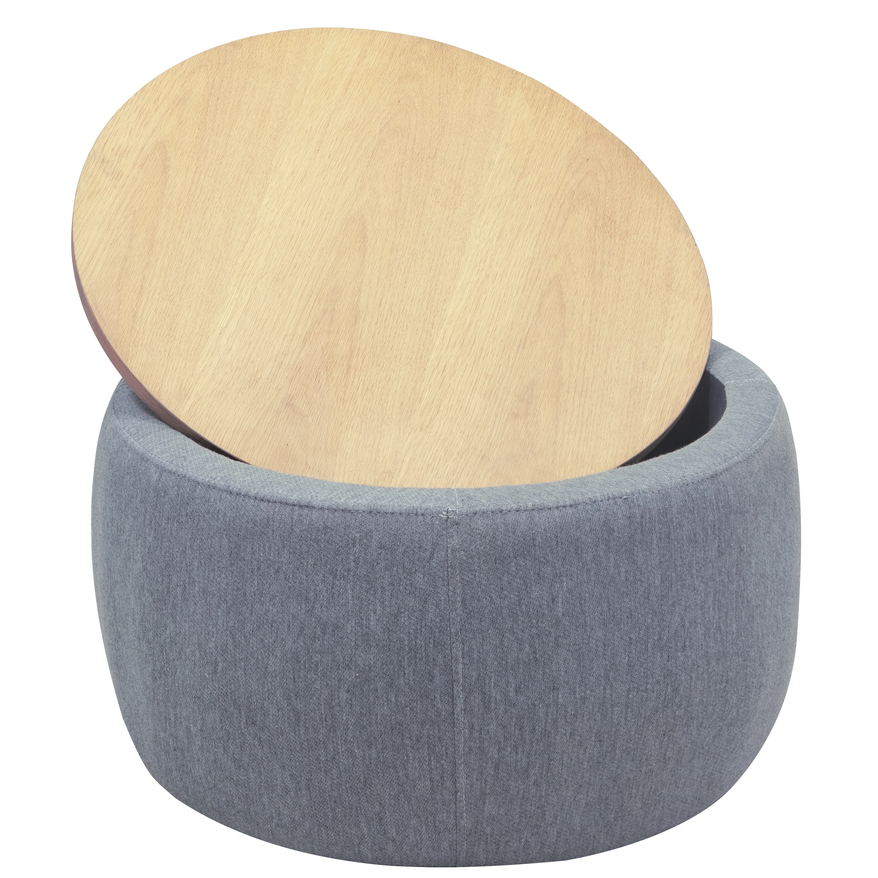 BTMWAYRound Coffee Table, 2 in 1 Round Storage Ottoman with Reversible Lid Tray, Upholstered Round Storage Ottoman Coffee Table with Storage, Footstool End Table for Living Room, Bedroom, Light Gray - Image 13