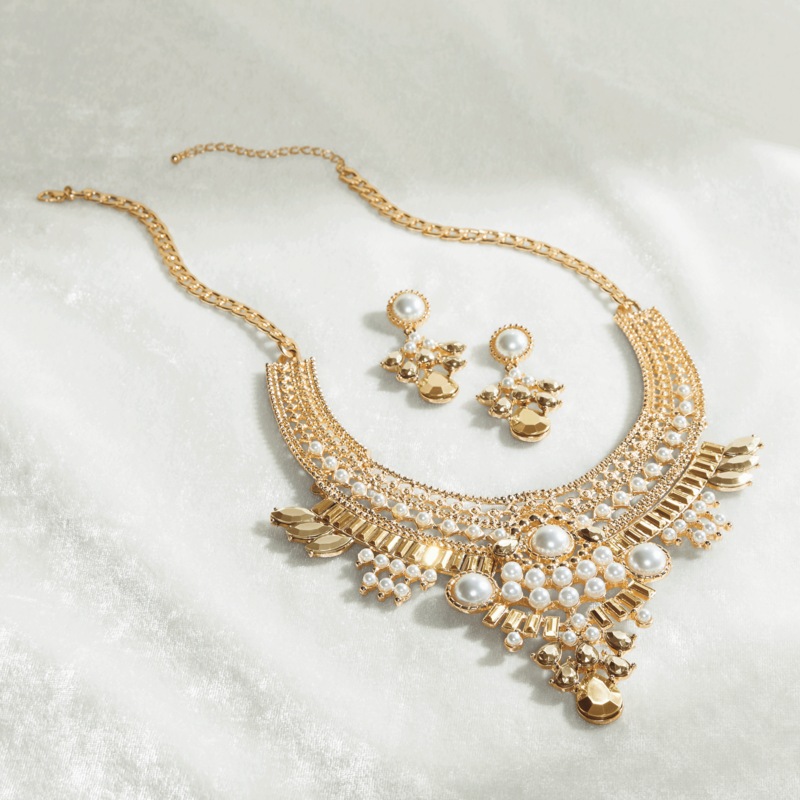 Crystal/Faux-Pearl Necklace & Earring Set - MIDNIGHT VELVET CATALOG