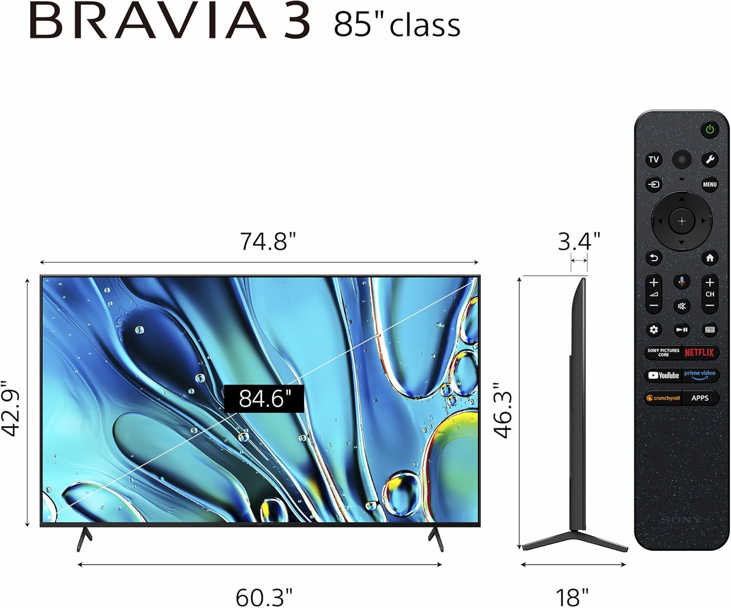 Sony 85-Inch Class 4K Ultra HD BRAVIA 3 LED Smart TV with Google TV  Dolby Vision HDR  and Exclusive Features for PlayStation®5 (K-85S30)