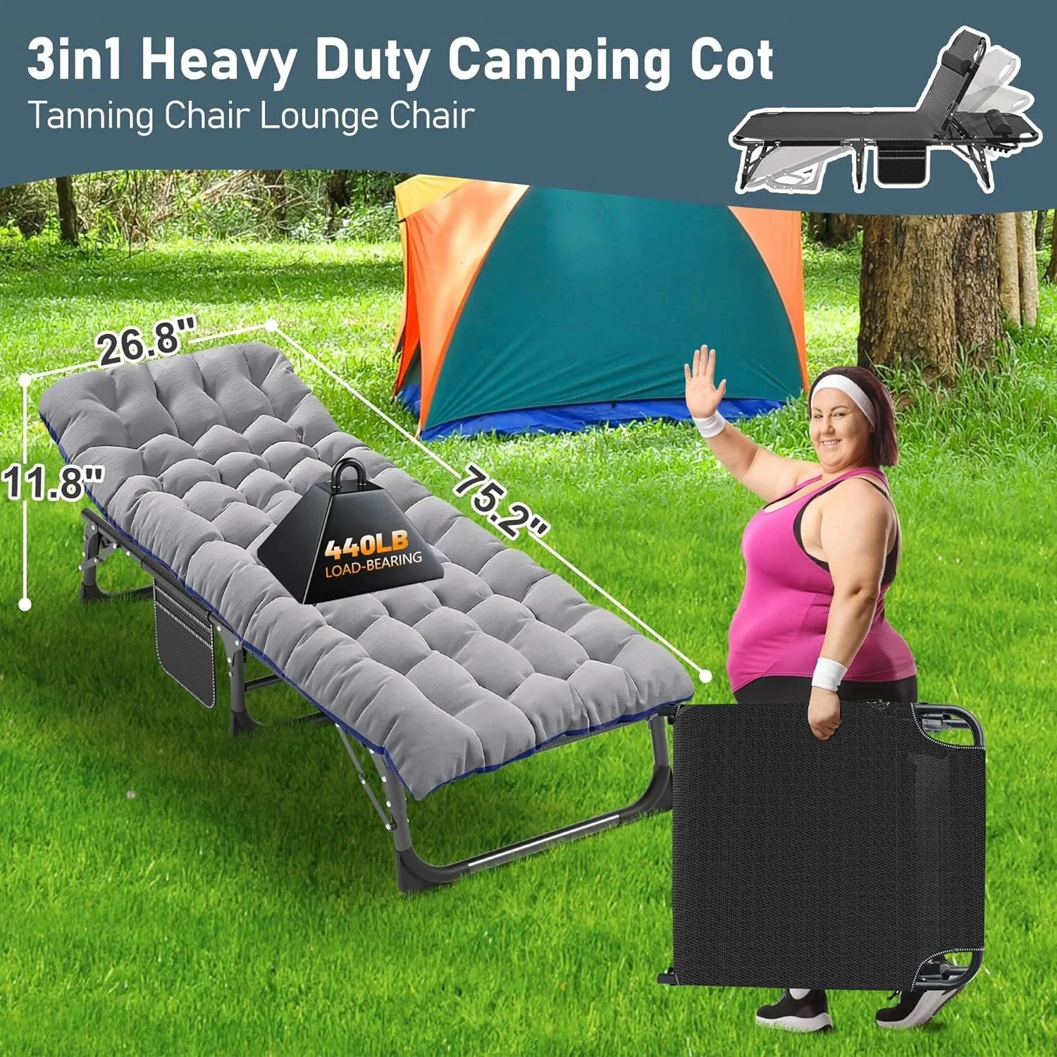Slsy 5-Position Adjustable Folding Lounge Chair And Cot - 75.2" x 25.6" x 11.8" - Image 117 Slsy 5-Position Adjustable Folding Lounge Chair And Cot - 75.2" x 25.6" x 11.8" - Image 117