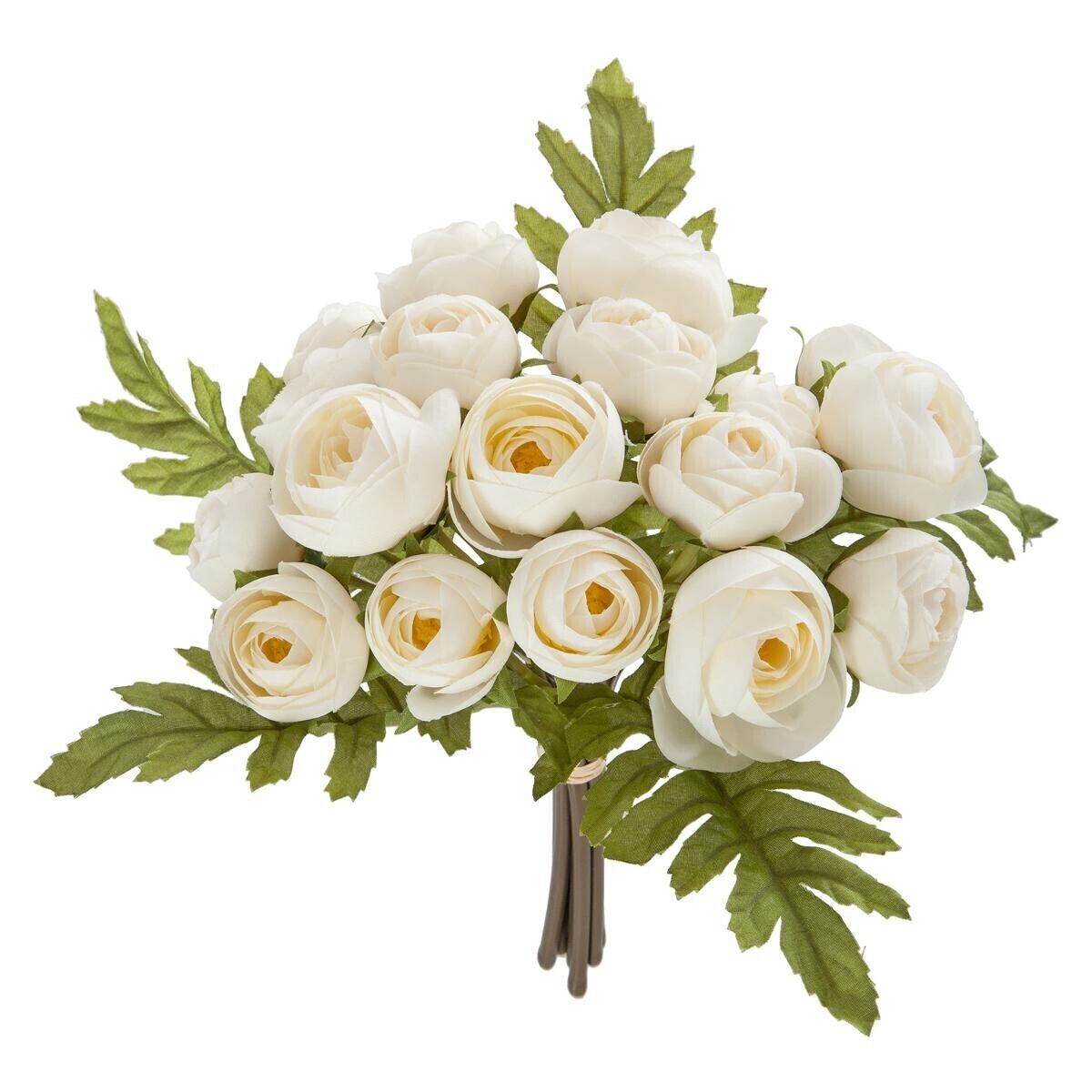 Bouquet 18 mini artificial camellias White, H.30 cm