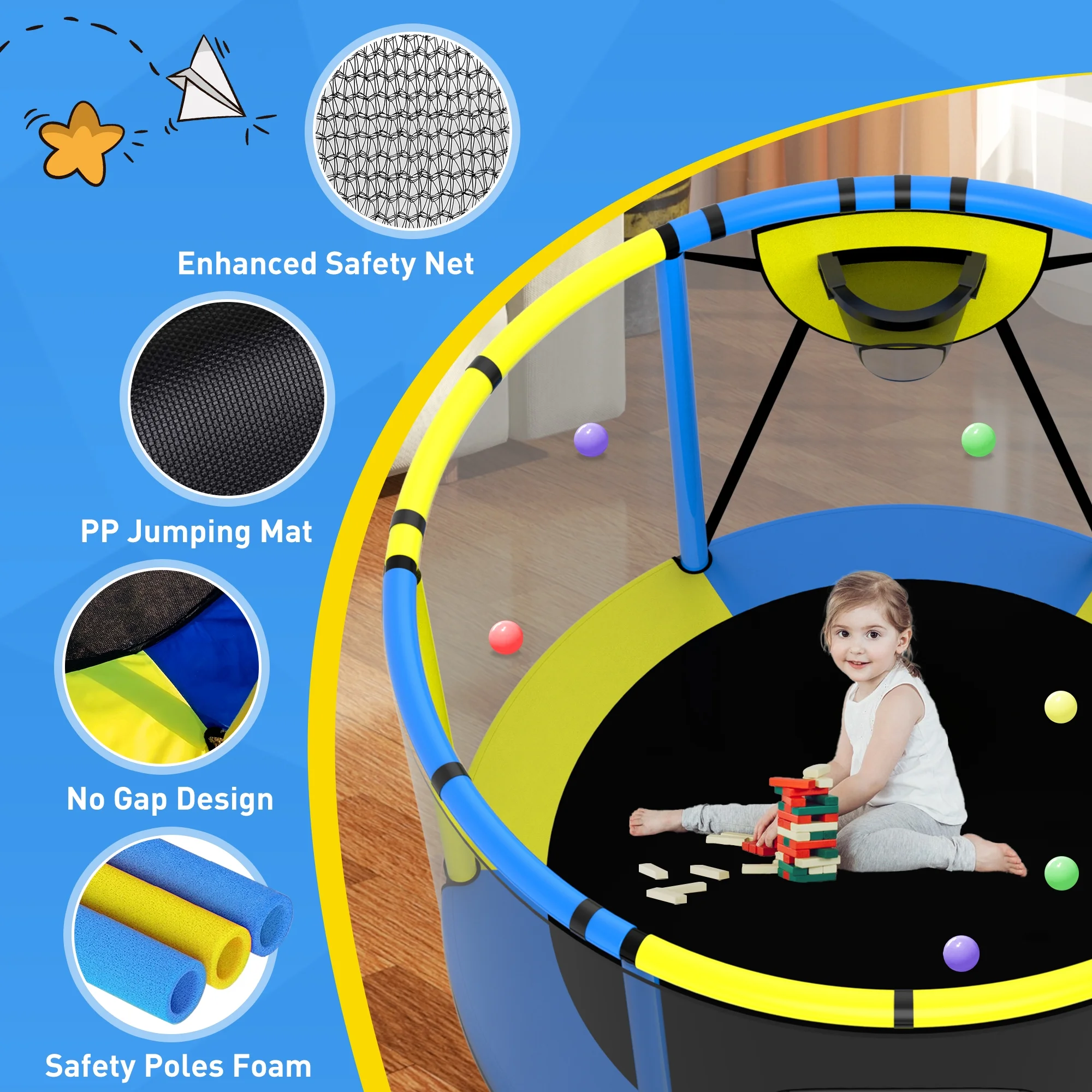 CITYLE Trampoline for Kids 600LBS 60'' 5FT Toddler Trampoline Indoor Outdoor with Basketball Hoop, Swing, Adjustable Bar, Mini Small Trampoline with Enclosure, Gifts for Toddlers, Boys & Girls - Image 34