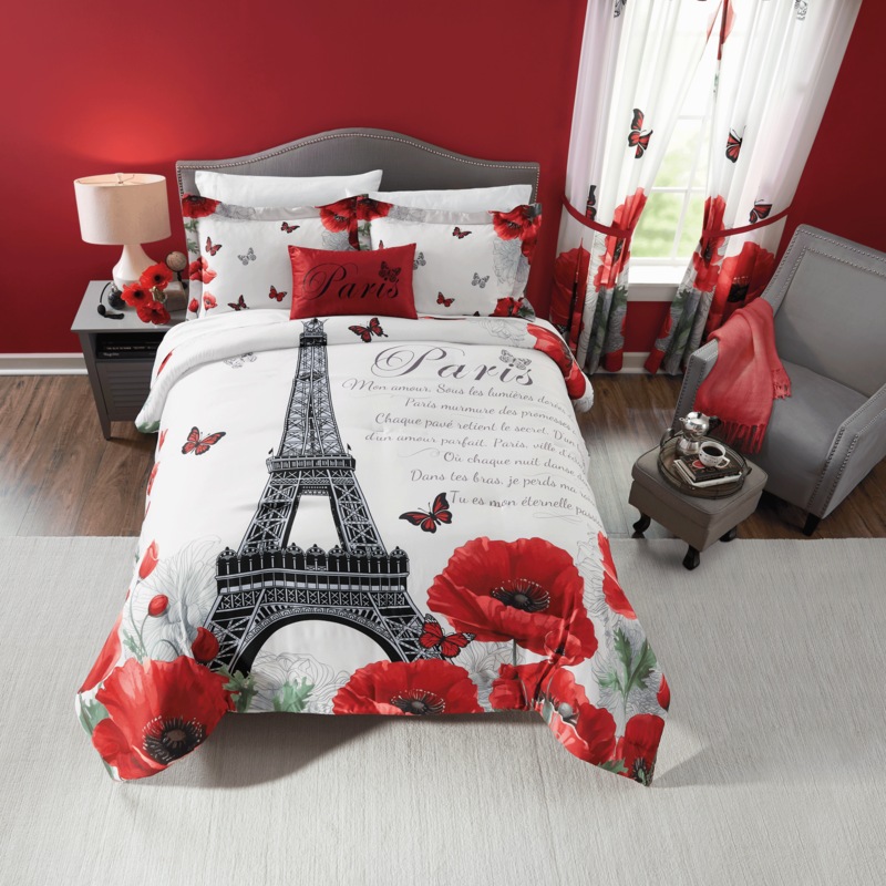 Paris Poppies Comforter Set and Decorative Pillow - MIDNIGHT VELVET CATALOG