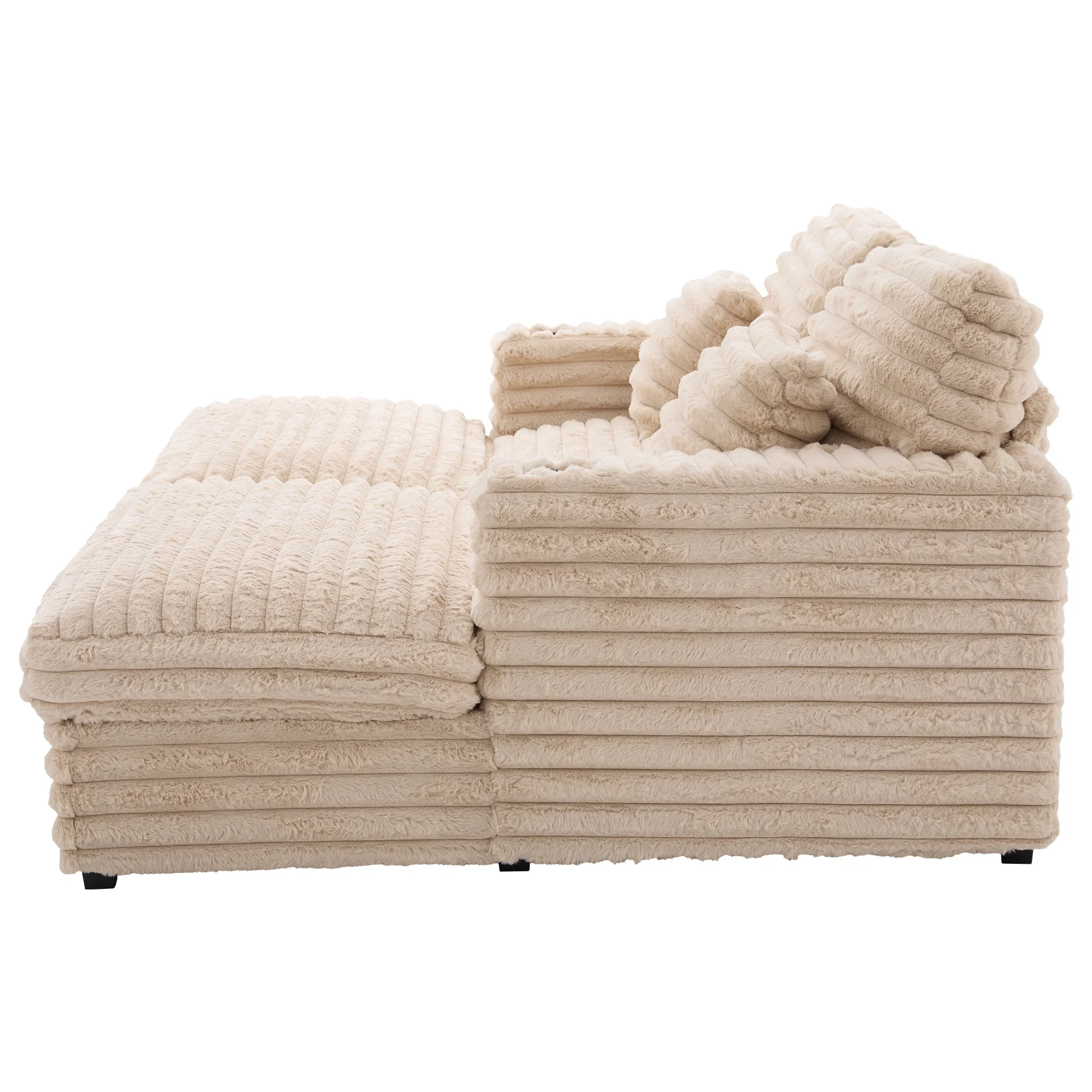 Oversized Double Chaise Lounge, Faux Fur Upholstered Deep Seat Sofa with 2 Pillows, 2 Cupholders, and Dual USB Ports - Image 40