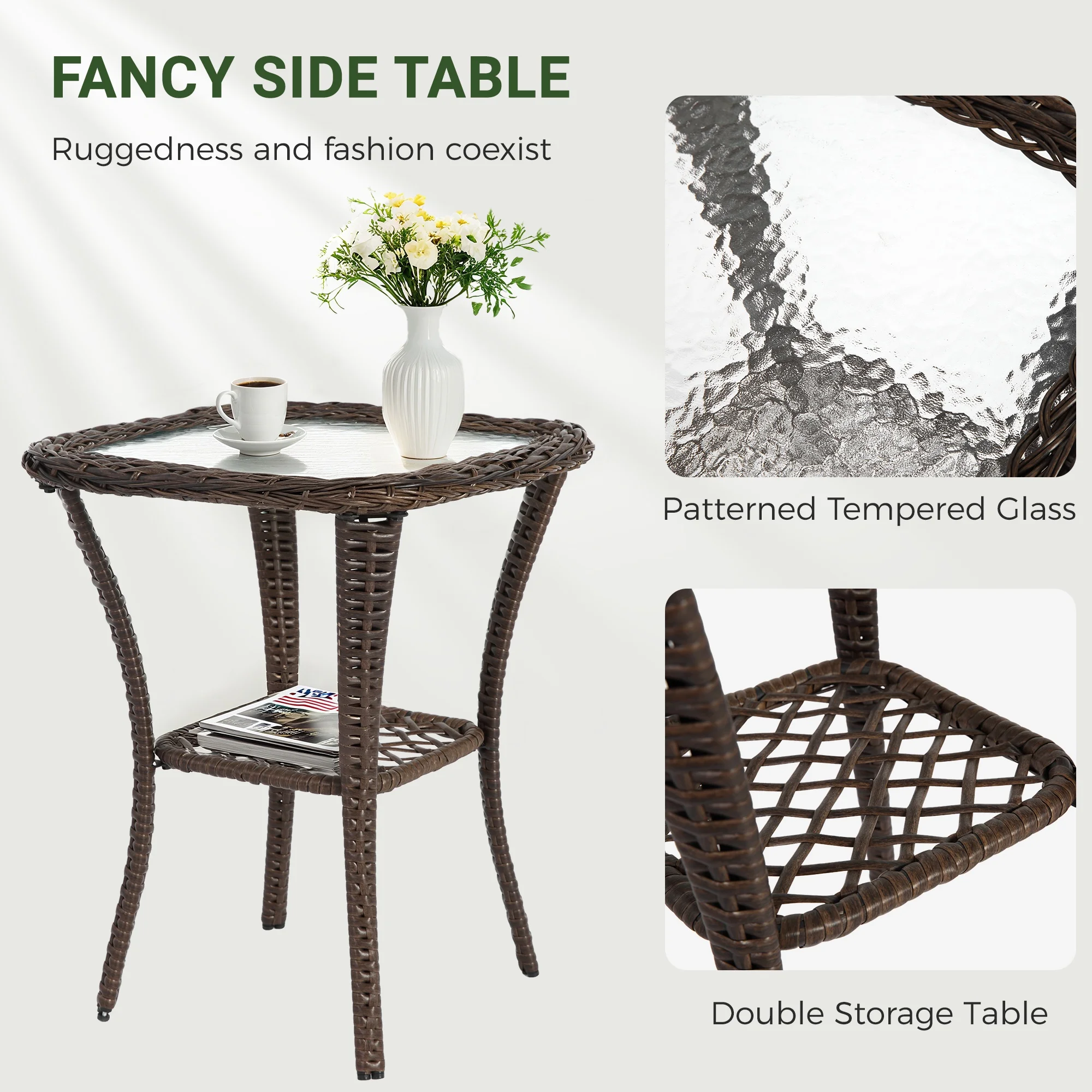 3 Piece Patio Swivel Rocker Chairs Set, 2 360-Degree Swivel Rocking Chairs with 1 Glass Top Table, PE Rattan Outdoor Bistro Set with Cushions for Balcony Deck Poolside Backyard Porch - Image 18