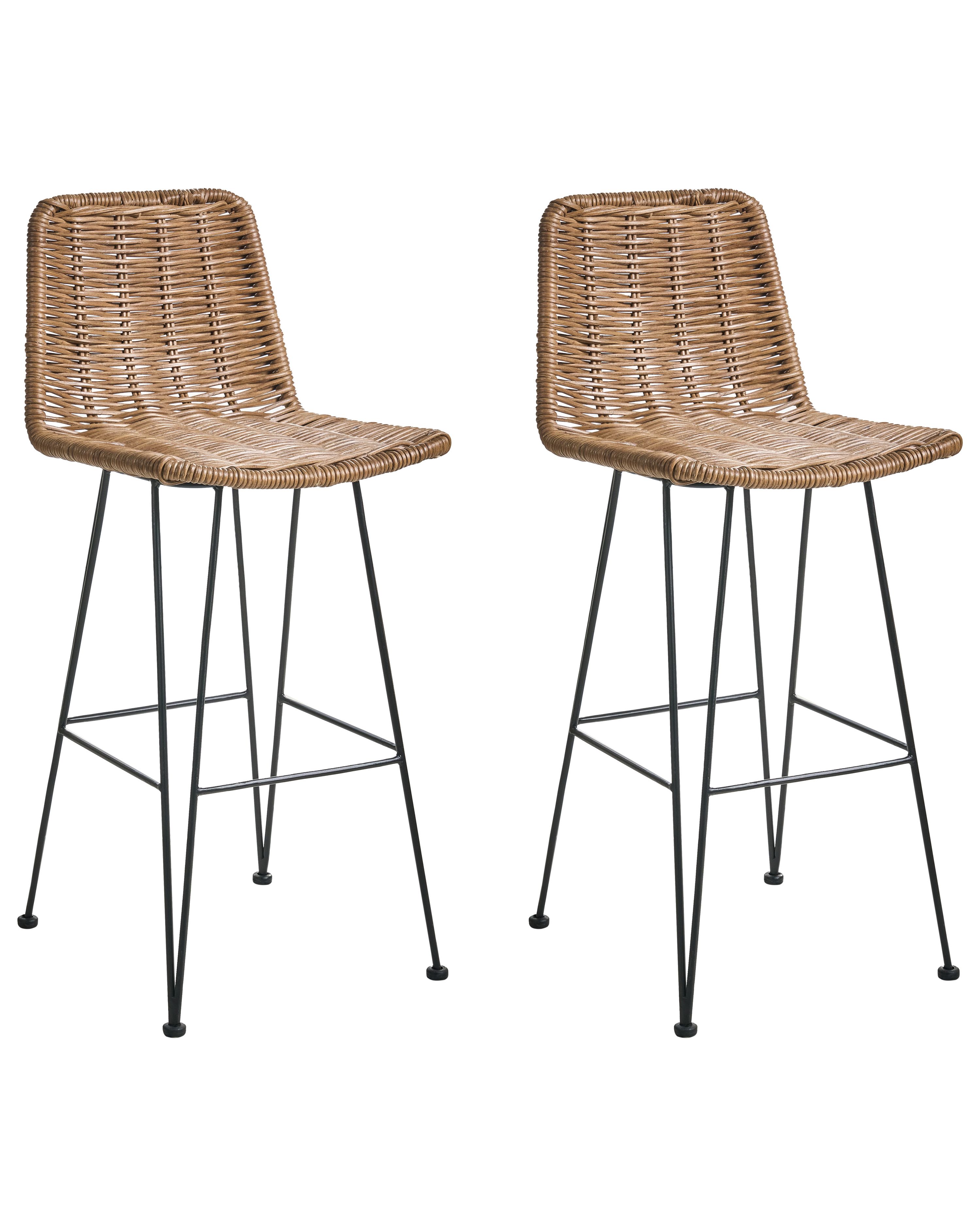 Set of 2 Bar Chairs CASSITA Rattan Brown
