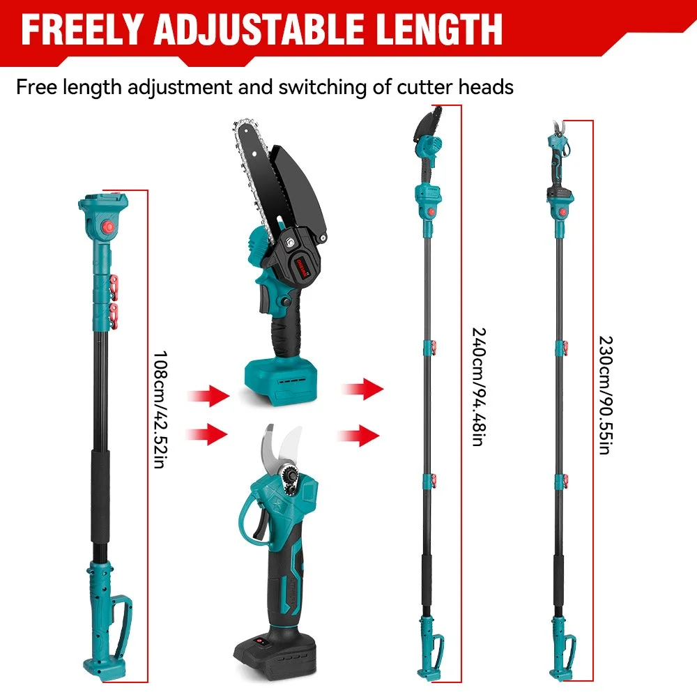 3-in-1 Brushless 6" Pole Chainsaw & Electric Pruning Shears Cordless Pole Saw - Image 5