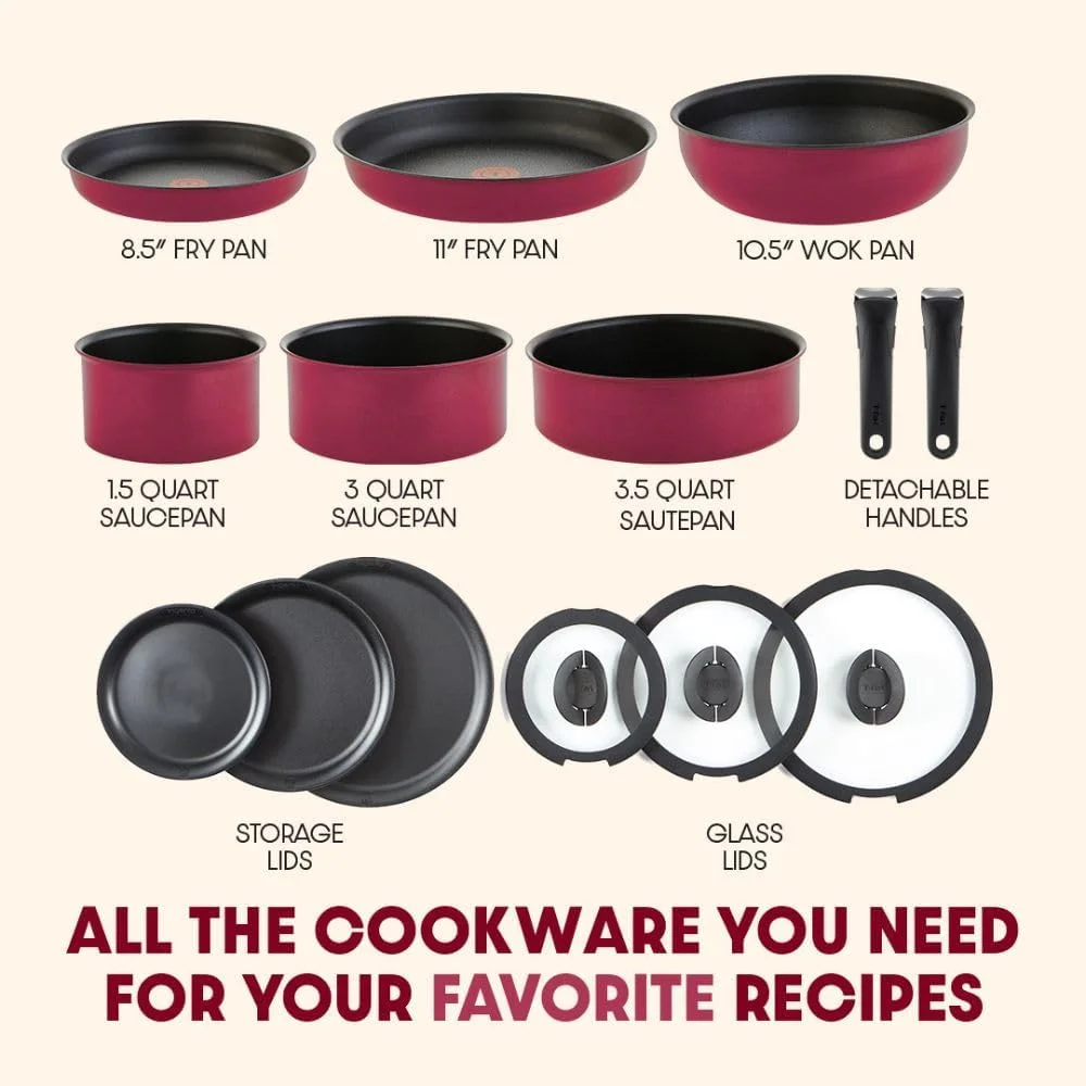 T-fal Ingenio Expertise Nonstick 14-Piece Cookware Set, Induction Oven Safe up to 500F, Detachable Handle, Onyx Black - Image 23