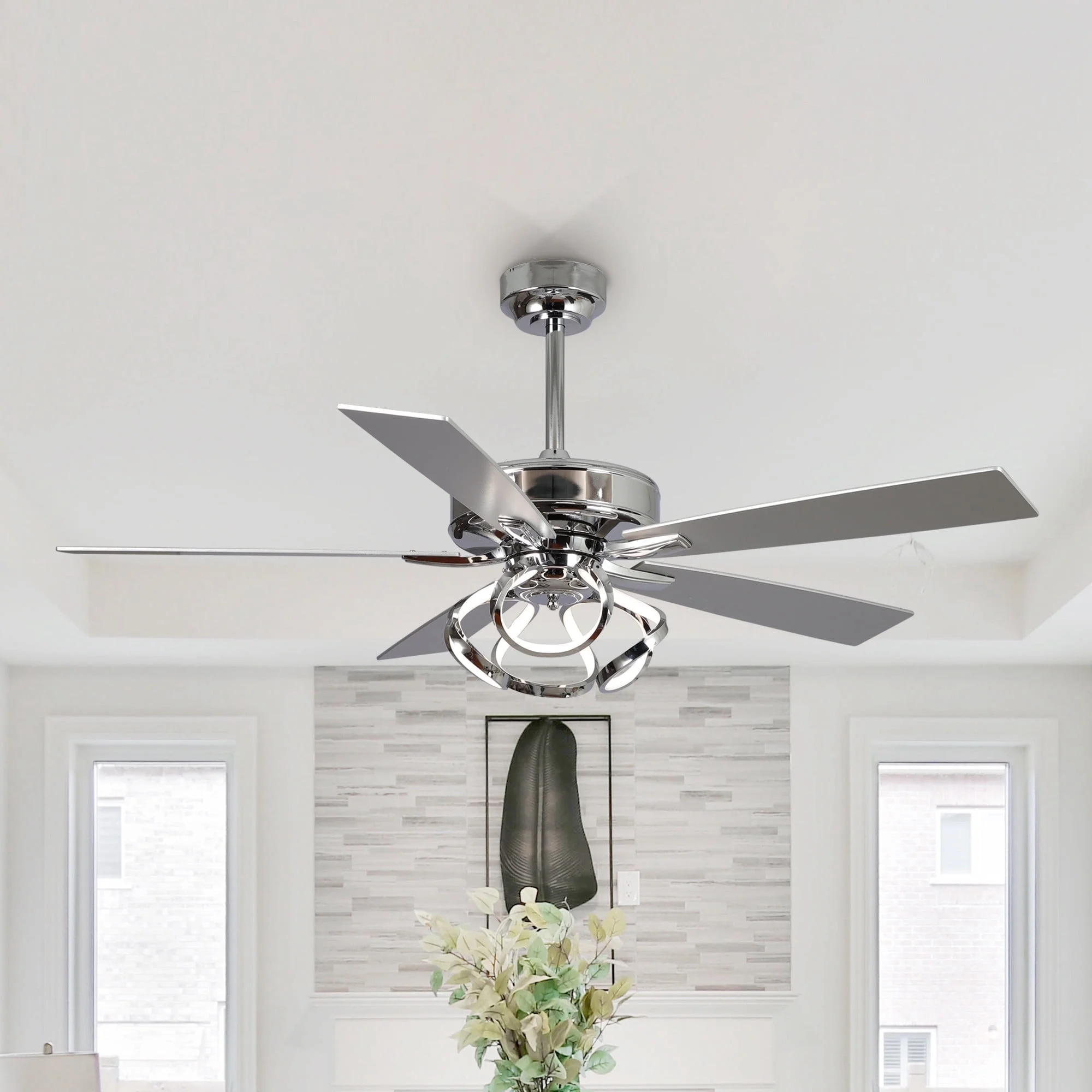 Parrot Uncle 52-Inch Contemporary Chrome Ceiling Fan with Integrated LED Lights and Remote Control - Image 16