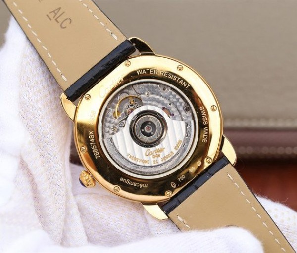 Replica Cartier Ronde De Cartier YG White Dial Diamonds Bezel Croco Strap A2892 - Top club
