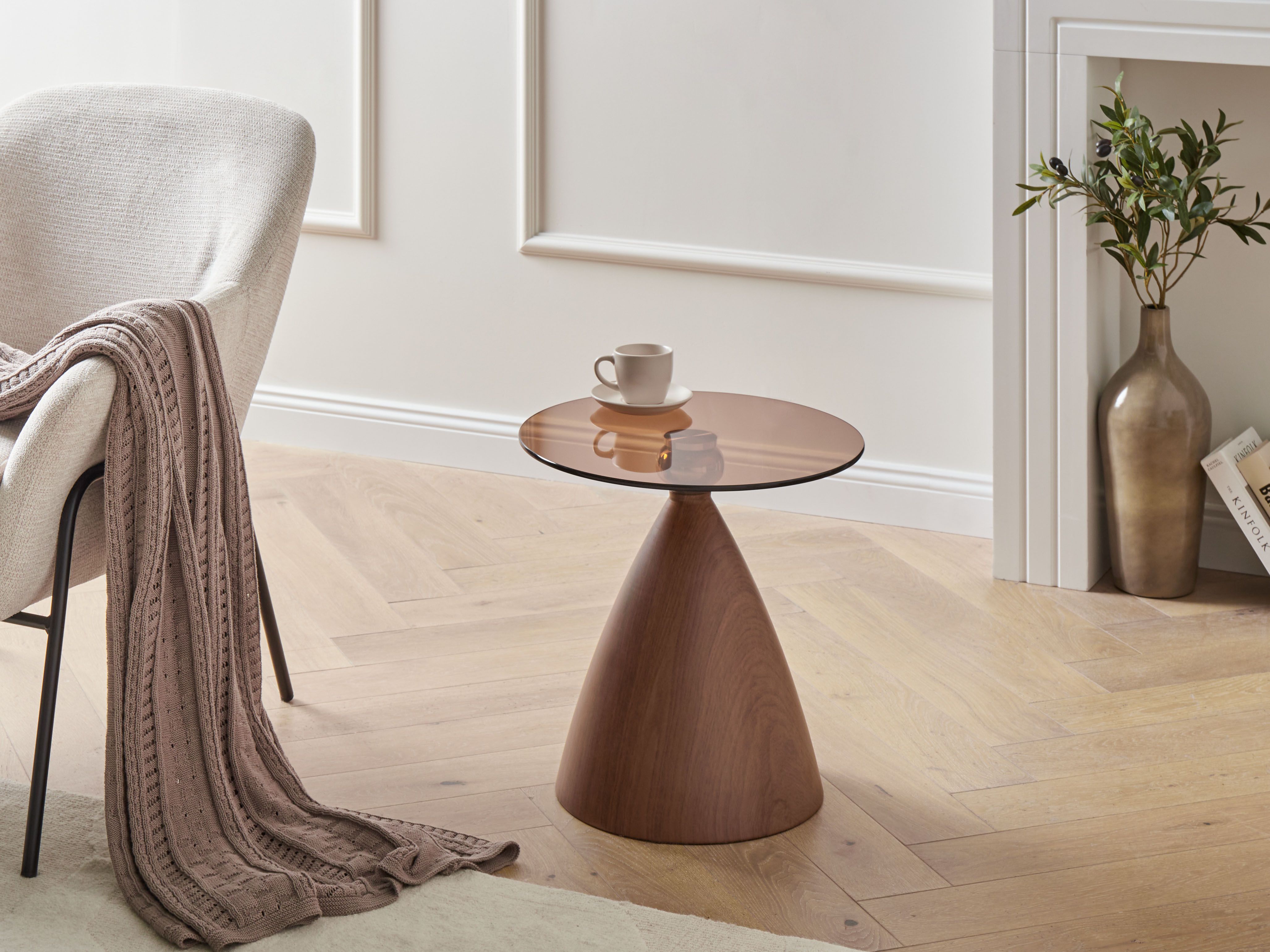 Side Table CORELLA Tempered Glass Brown
