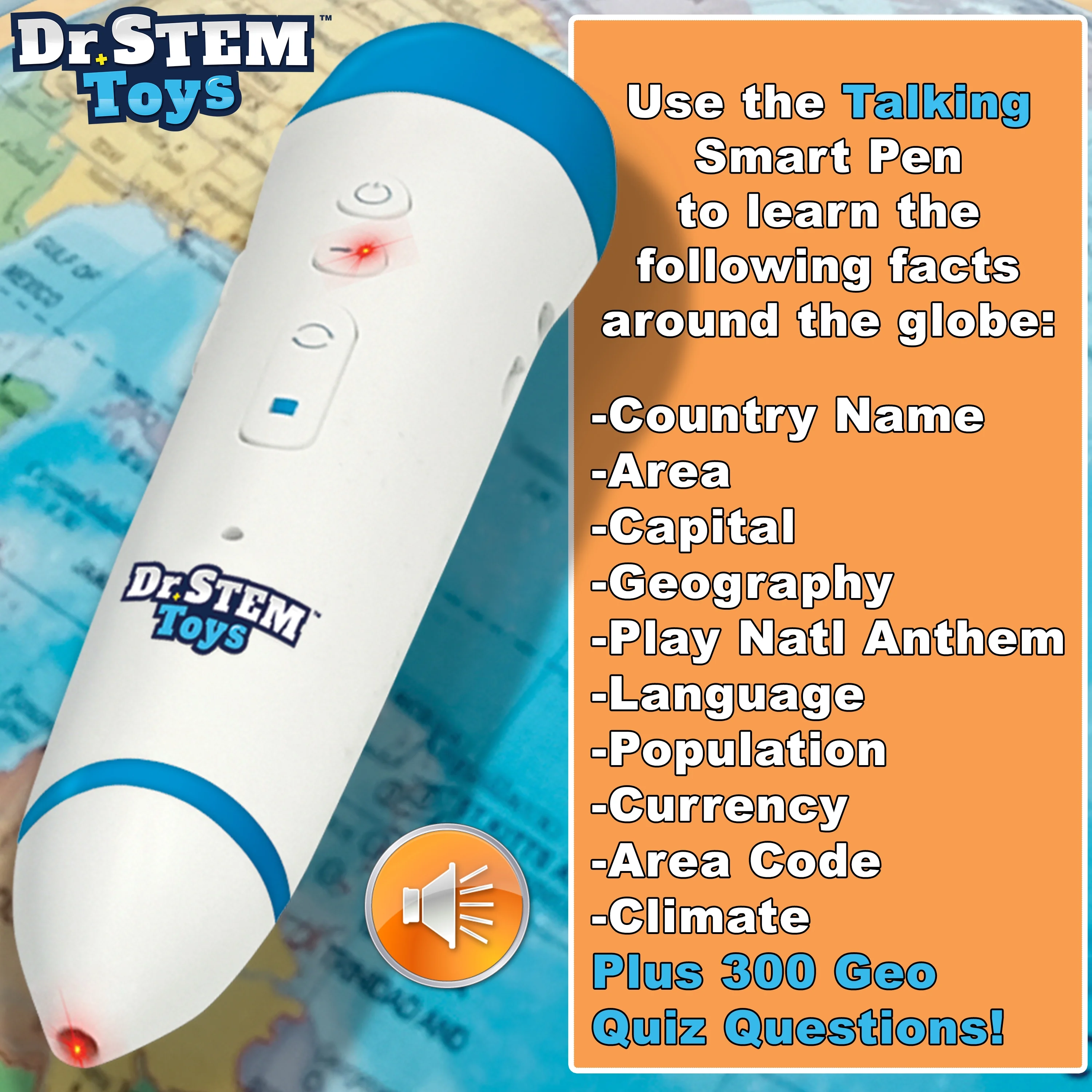 Dr. STEM: Interactive Talking Globe - Touch & Learn, Geographic Education Learning Set, Smart Pen, Electronic Game Panel, 300 Quiz Questions, Kids 6+ - Image 14