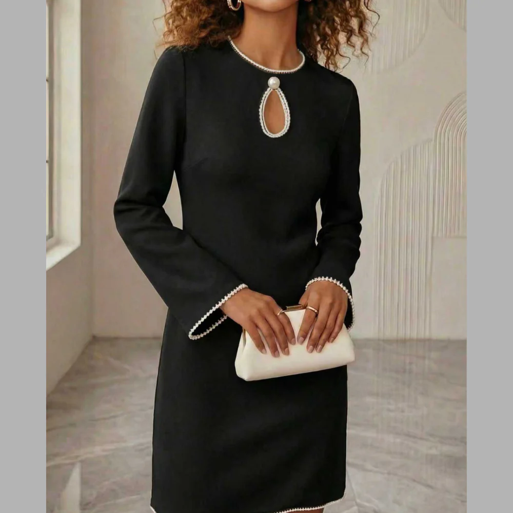 Keyhole Pearl Trim Mini Dress - ZKZOOK