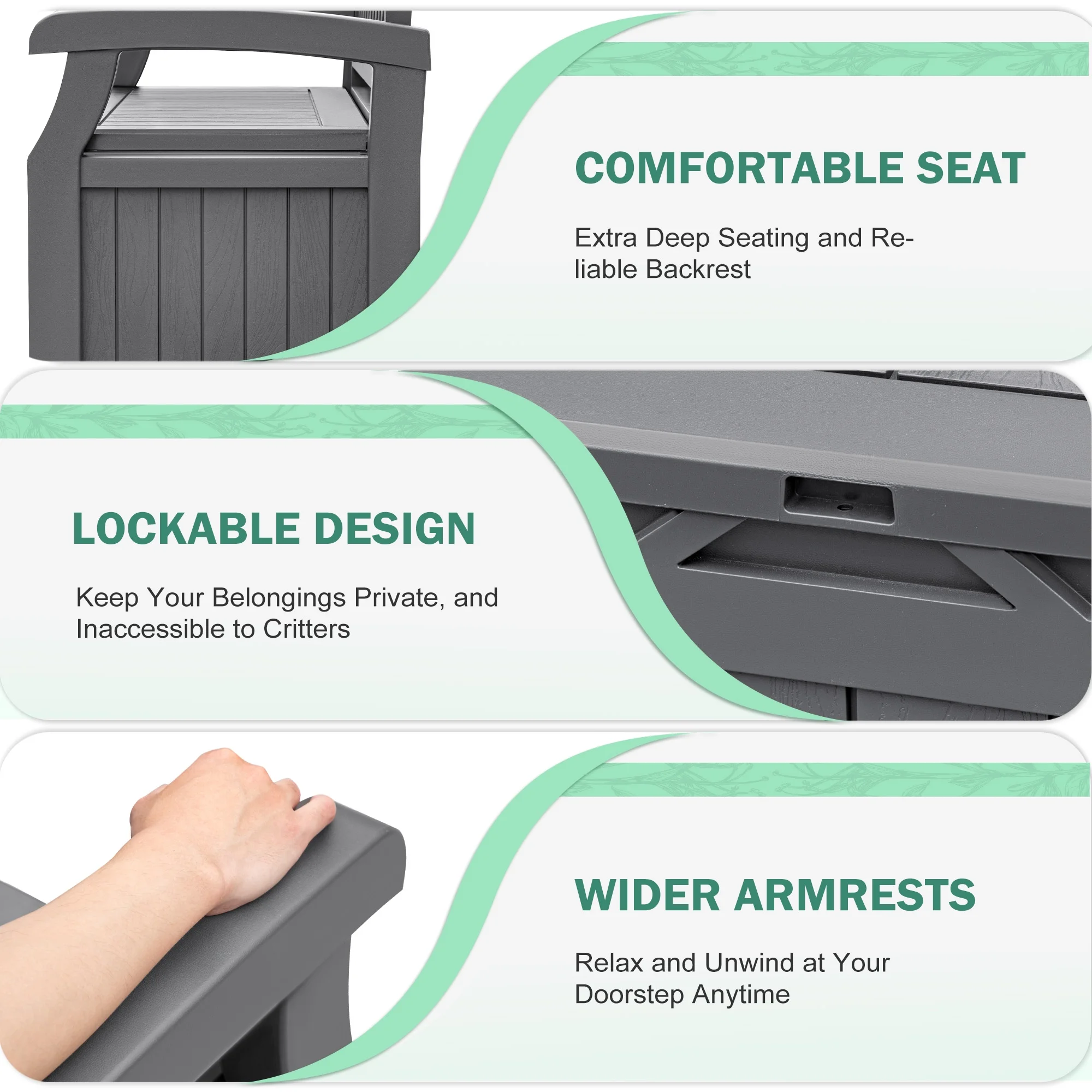 Homall 80 Gallon Plastic Storage Bench Made Of Durable Weatherproof Resin And Deck-Box Organized Storage Compartment For Outdoor Patios And Lawns,Black - Image 21