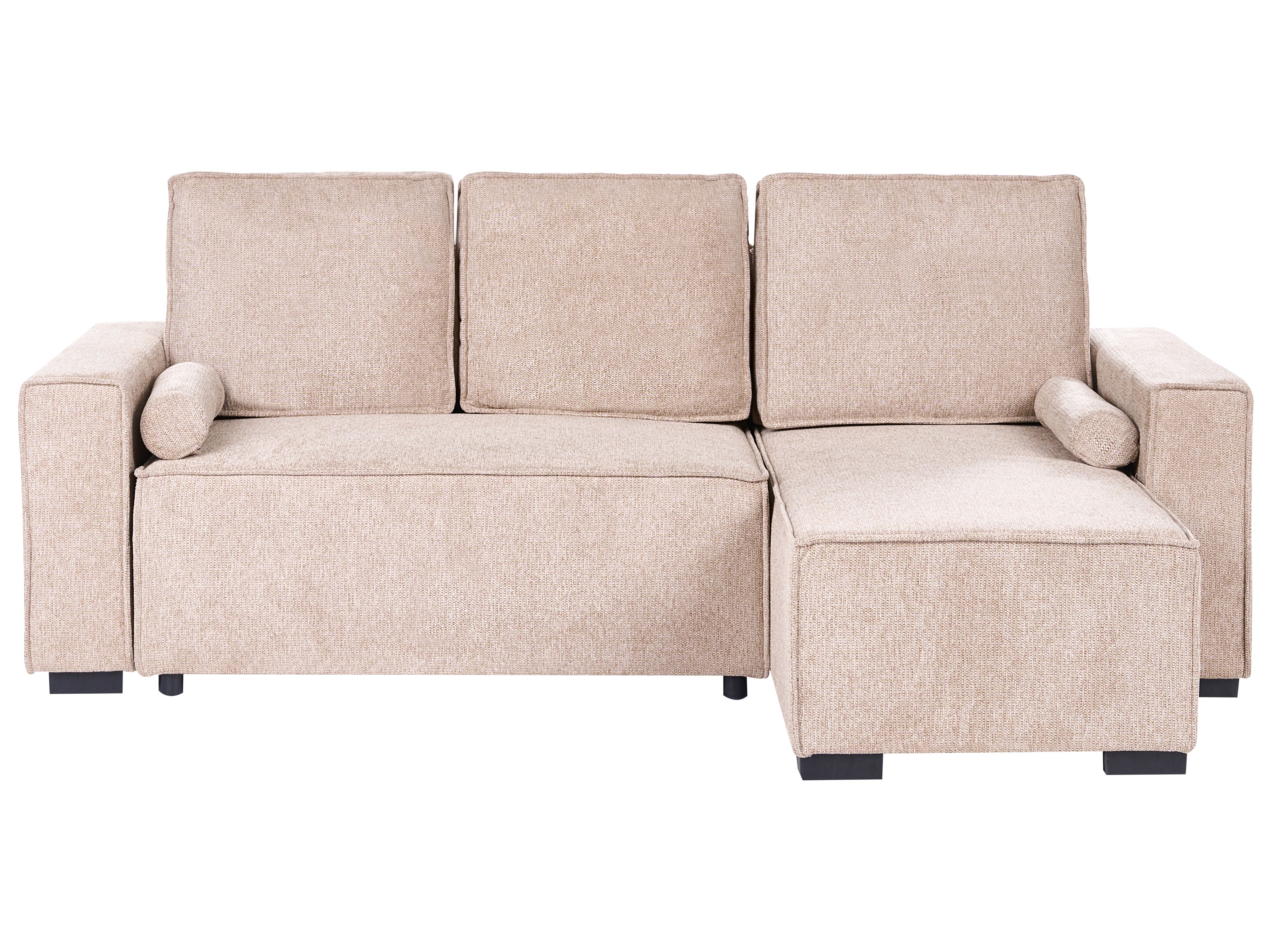 Corner Sofa Bed 3 Seater EDANE Fabric Beige with Storage Left Hand
