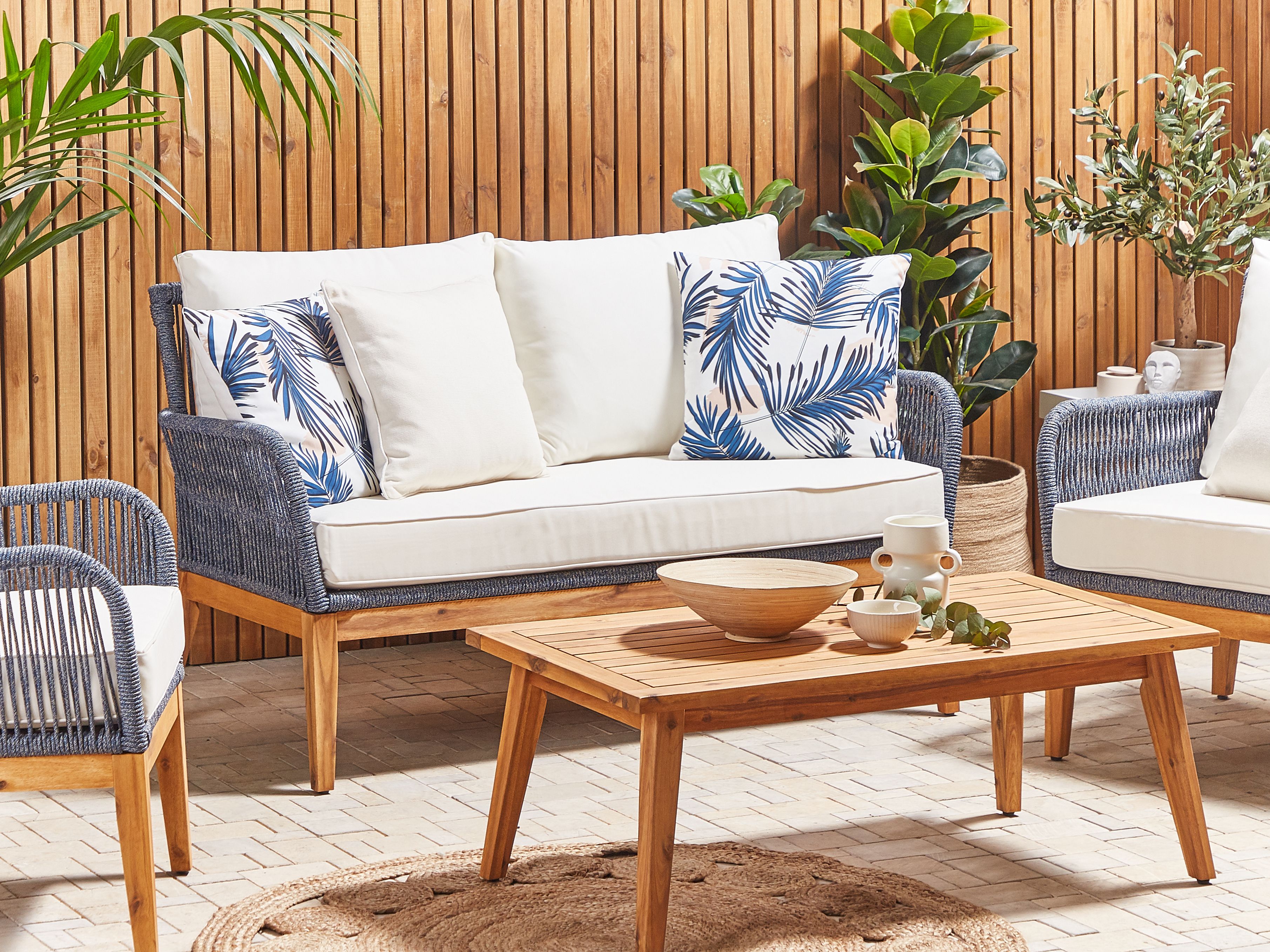 Set of 2 Outdoor Cushions ELATI Plant Pattern 45 x 45 cm Navy Blue