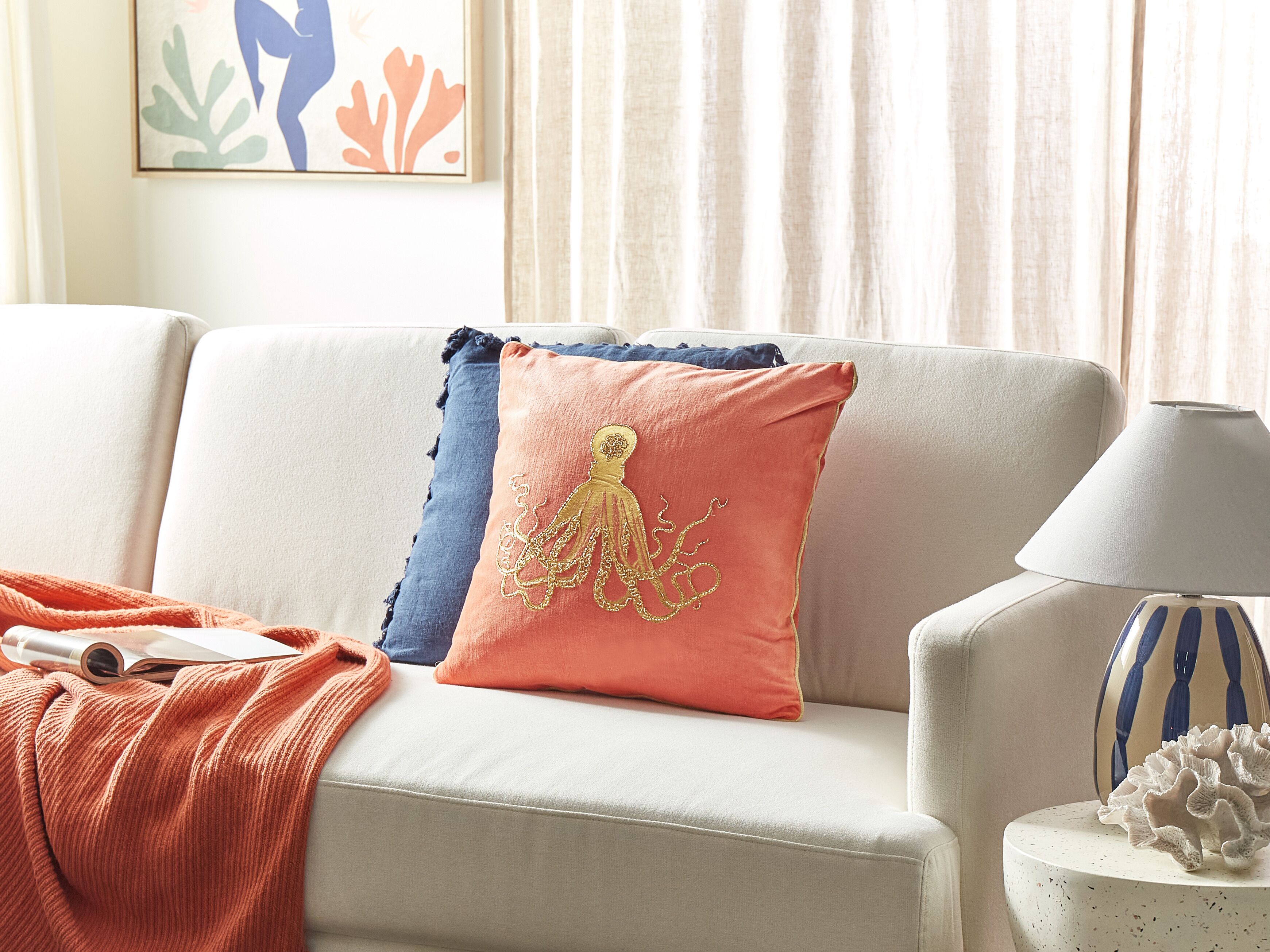 Throw Cushion LAMINARIA Velvet 45 x 45 cm Coral Animal Pattern