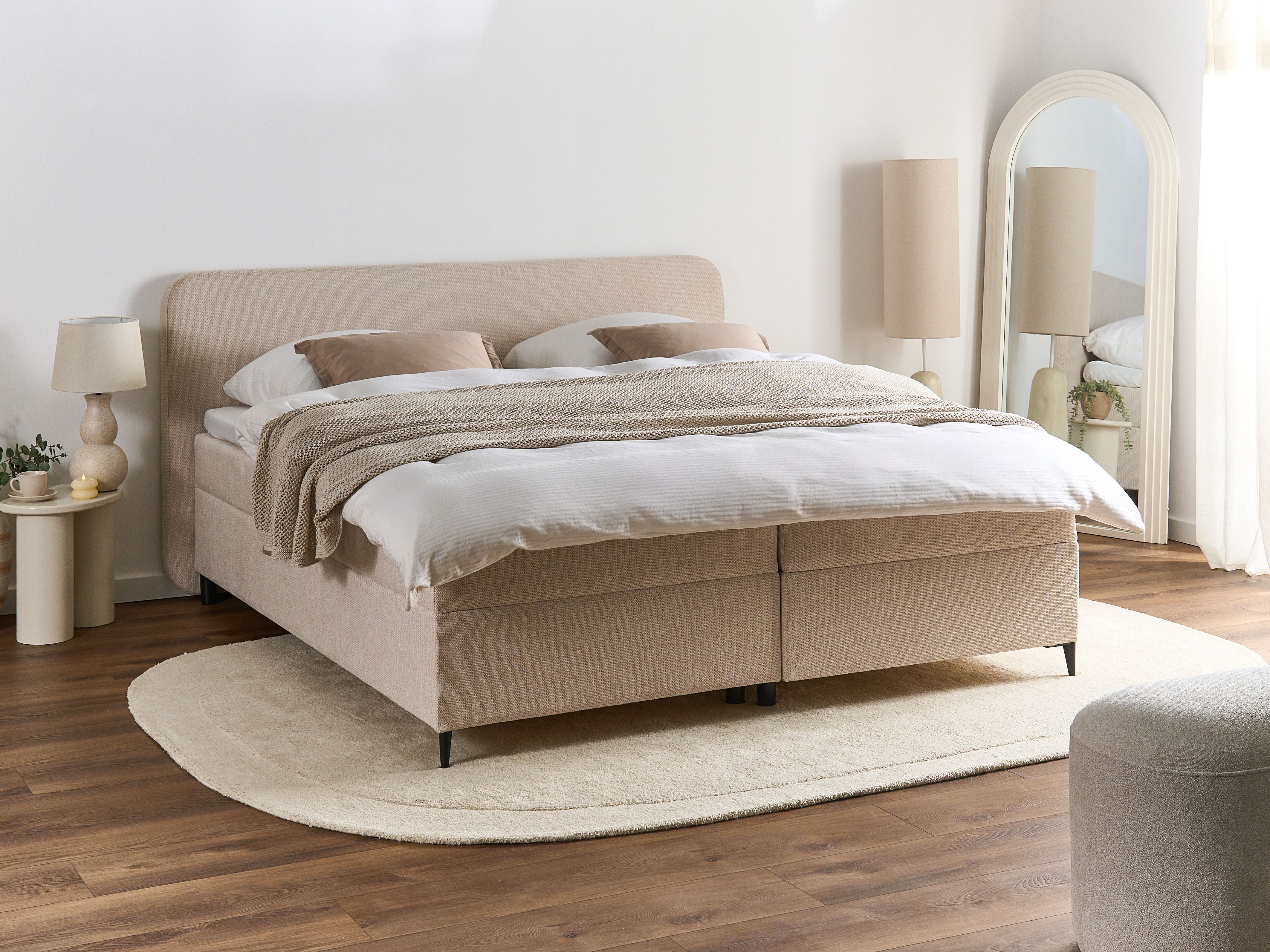 Divan Bed with Storage Fabric REGENT 180 x 200 cm (EU Super King) Light Beige