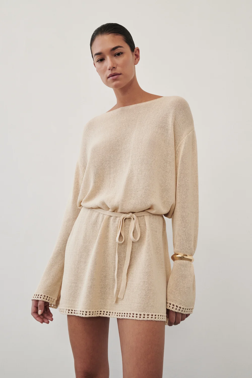 TARI NATURAL KNIT LONG SLEEVE MINI DRESS