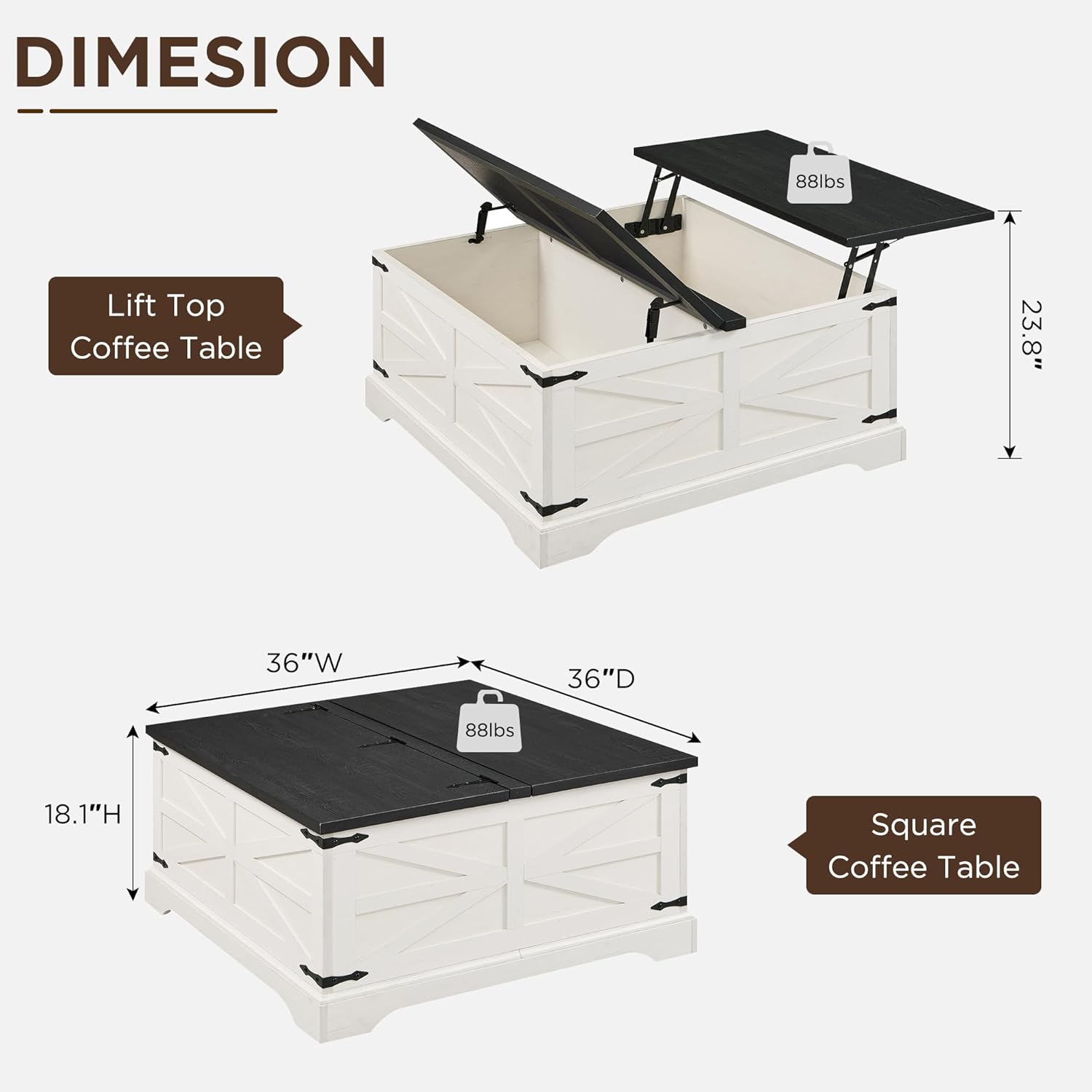 JXQTLINGMU 3-Piece Farmhouse Coffee Table and End Table Sets, Includeds 36