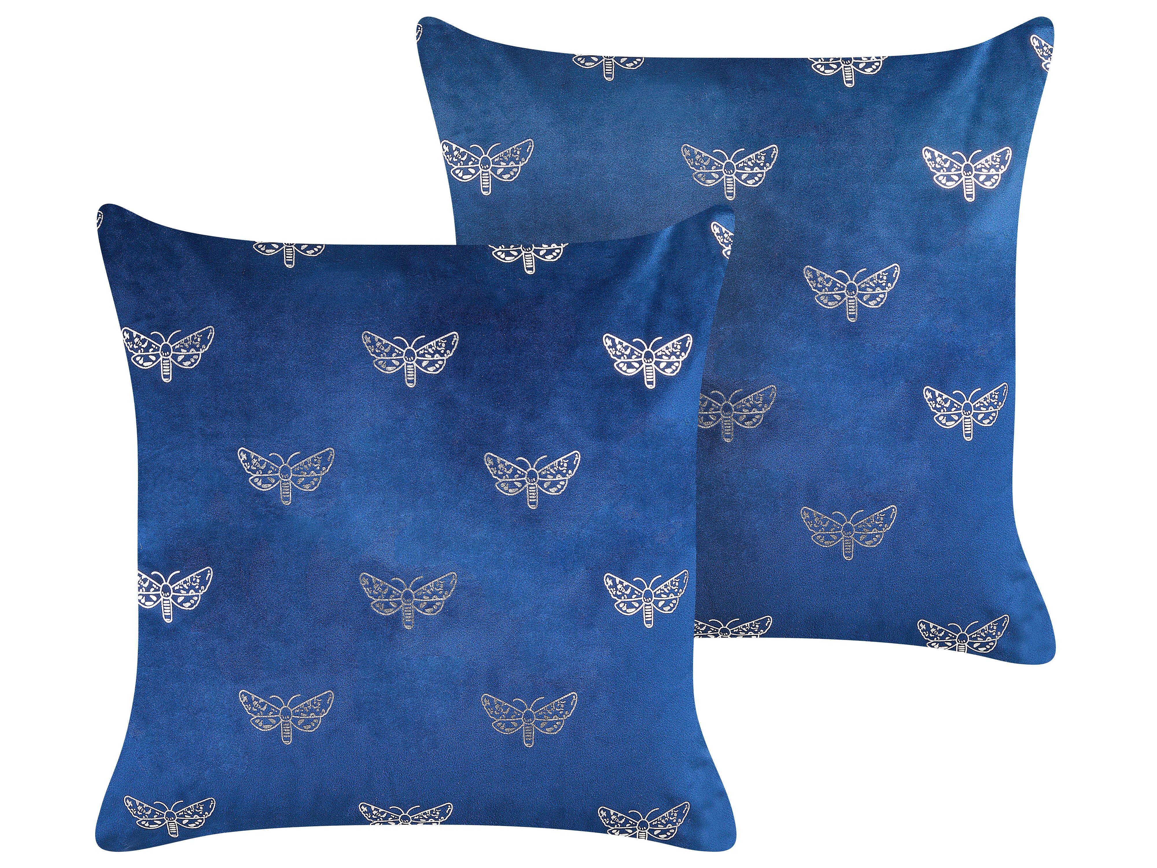 Set of 2 Decorative Cushions YUZURI Velvet 45 x 45 cm Navy Blue Animal Pattern